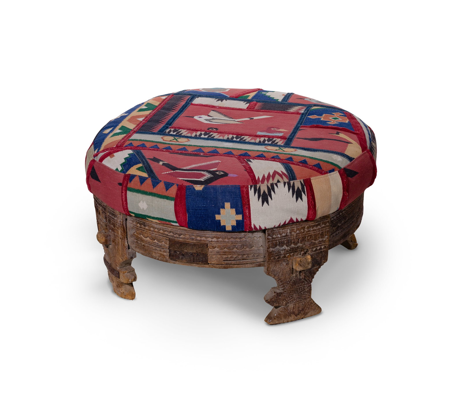 Round Kilim Upholstered Ottoman (1 of 3)