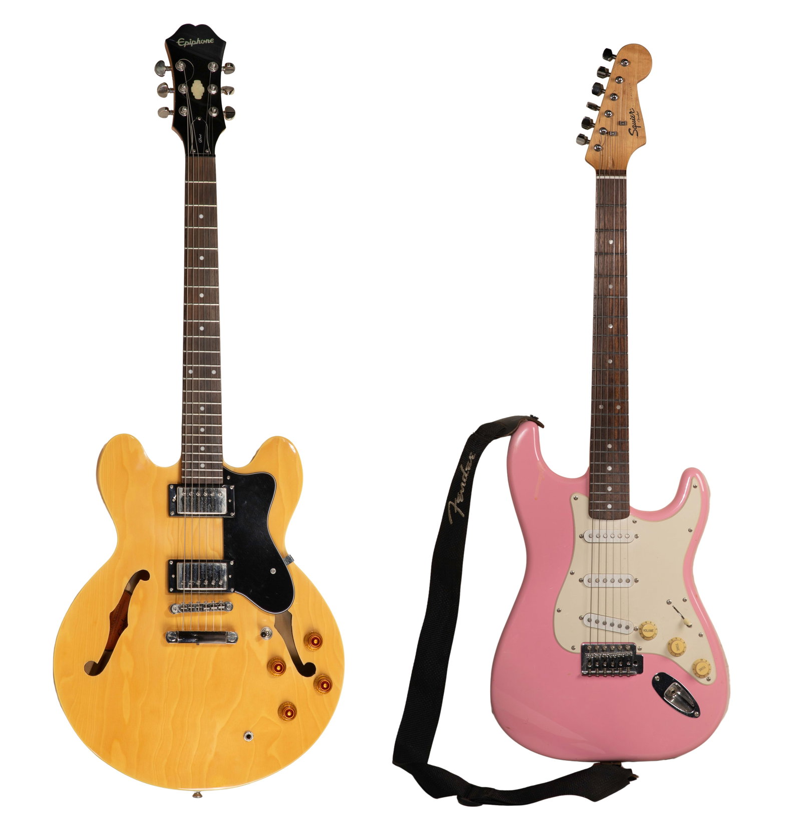 Epiphone Dot and Fender Squire Electric Guitars: Epiphone Dot and Fender Squire Electric Guitars (2) items including a 2016 Epiphone Dot NA #1606204166 semi-hollow body electric guitar, natural finish, dual Alnico classic humbucker pickups,