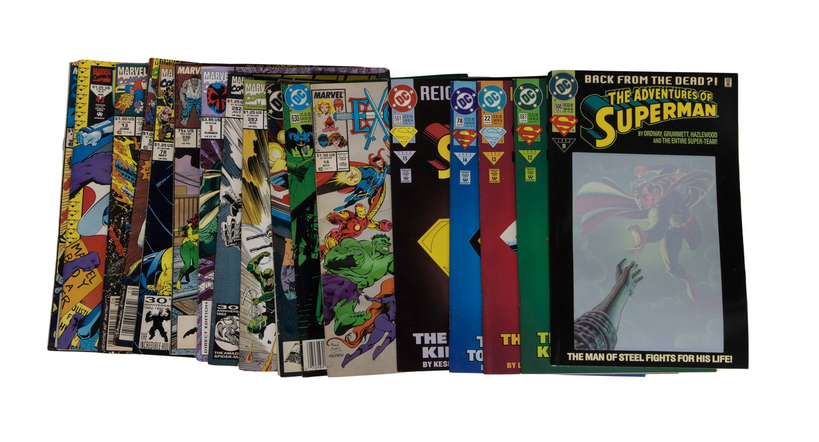 Comic Book Assortment: Comic Book Assortment Approximately (100) modern age comic books, most D.C. and Marvel Property from: an Estate, Evanston, Illinois Height: 10 inches, Width: 7 inches (most) Condition: light wear