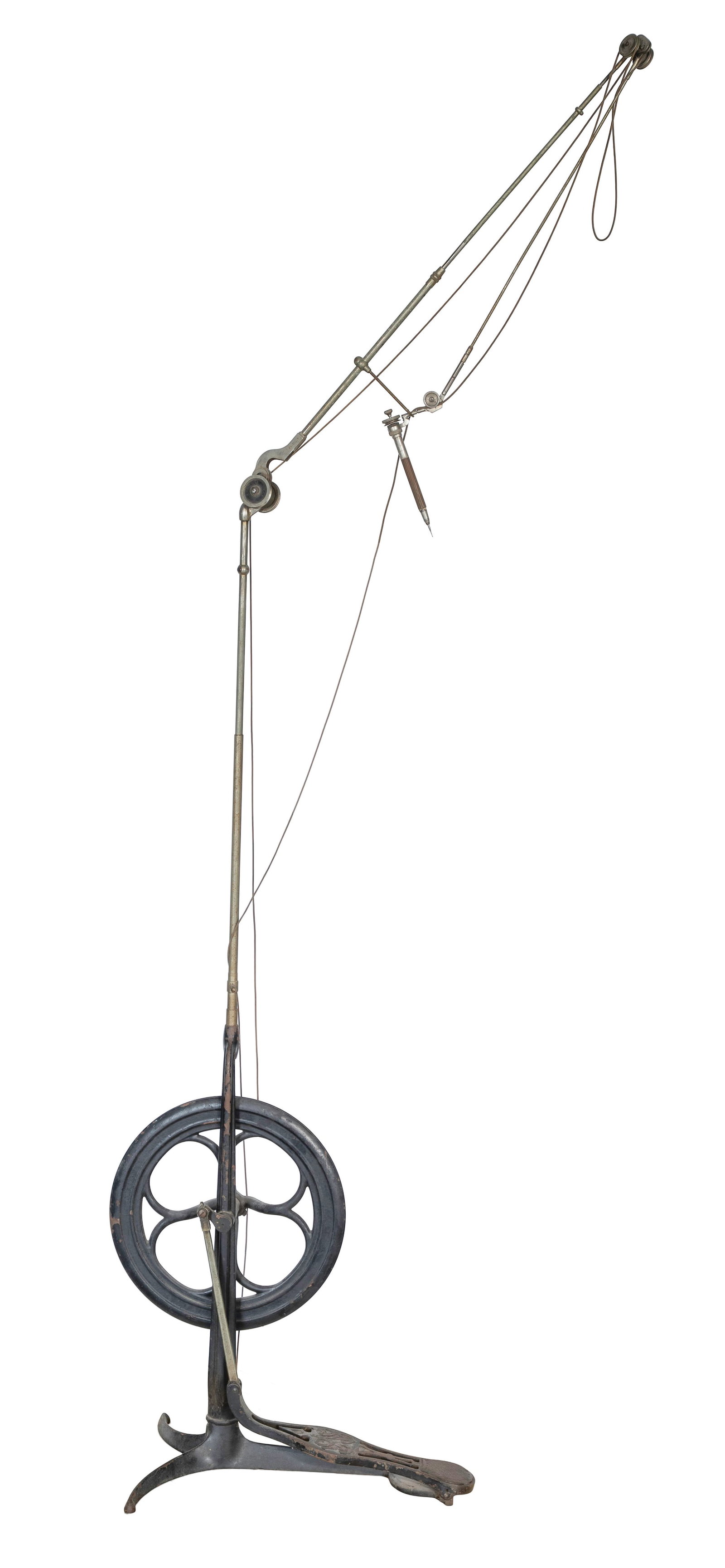 Treadle Dental Drill: Treadle Dental Drill Attributed to the James Beall Morrison design c.1871, having a cast-iron stand, foot-operated pedal, a wheel, series of pulleys and cables to rotate a drill handpiece Property