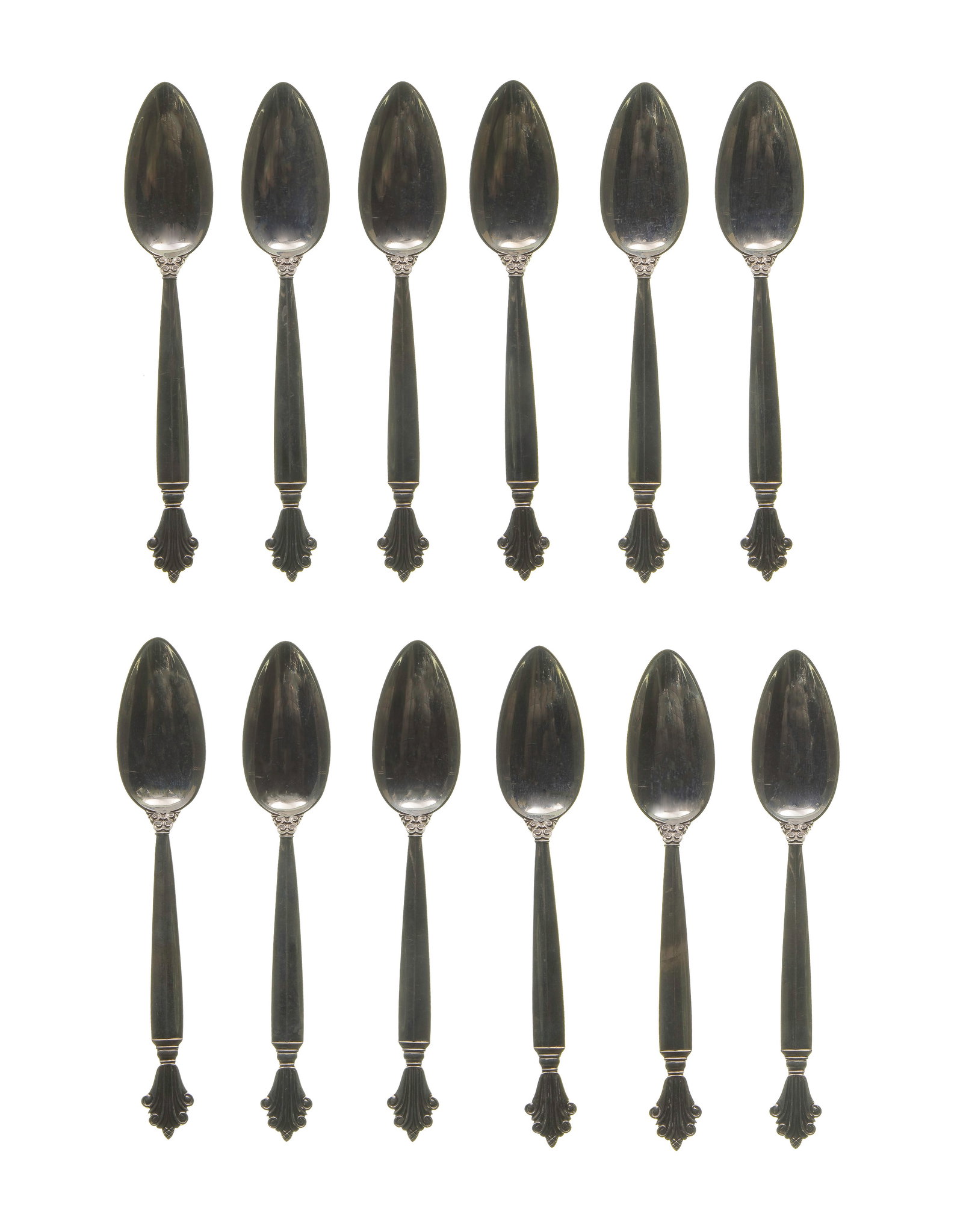 Georg Jensen Acanthus Sterling Silver Teaspoon Collection: Georg Jensen Acanthus Sterling Silver Teaspoon Collection (12) 6-inch teaspoons (hallmarked, marked 'sterling') Property from: a Private Collector, Winnetka, Illinois Length: 6 inches Weight: .925 sil
