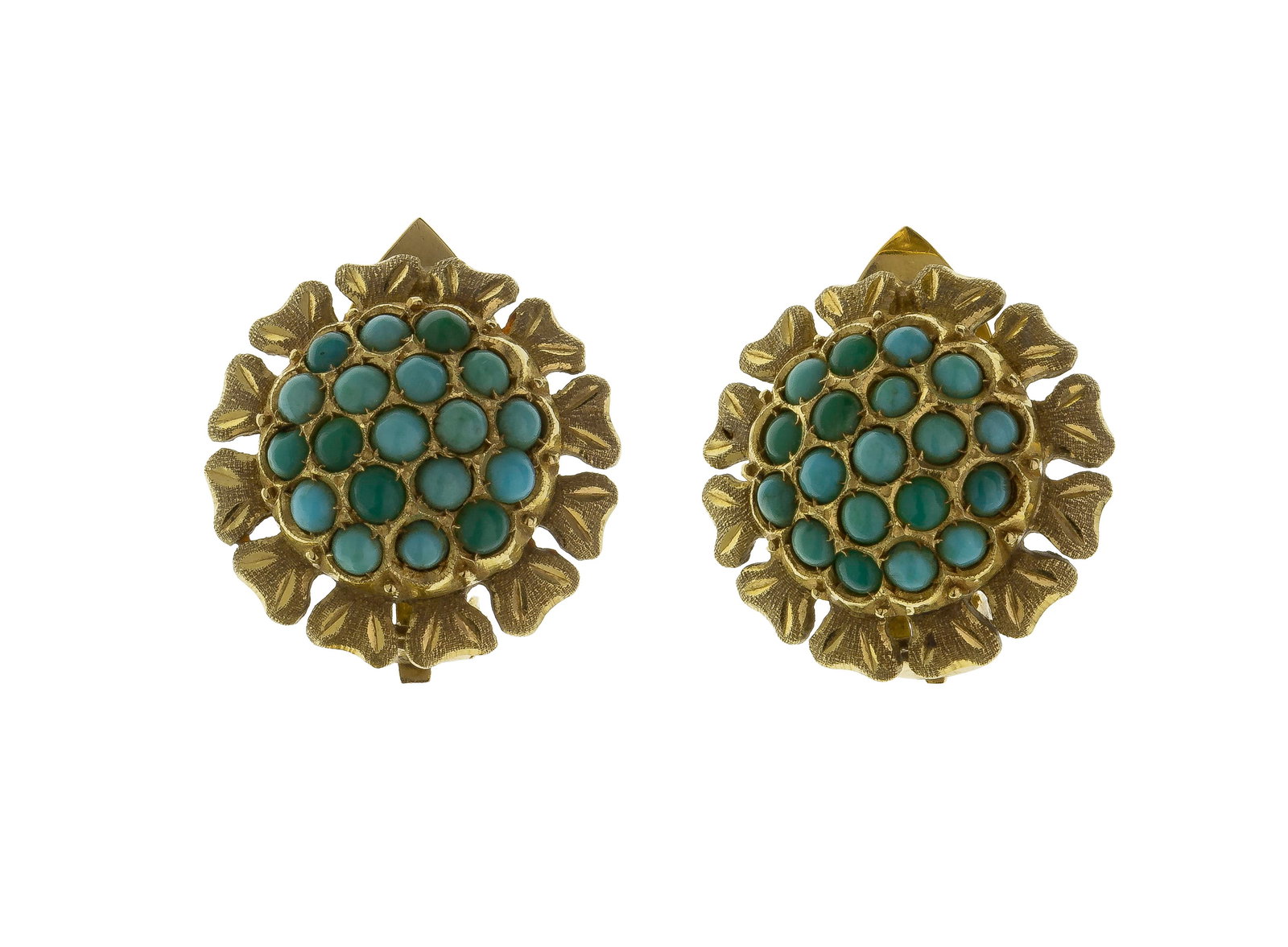 18k Yellow Gold and Turquoise Clip Earrings (1 of 2)