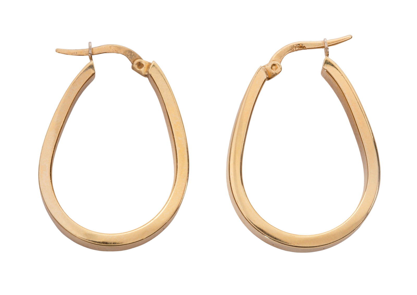 18k Yellow Gold Pierced Earrings: 18k Yellow Gold Pierced Earrings A pair of hoop style pierced earrings (marked '750') Property from: an Estate, Chicago (Rogers Park), Illinois Length: 1 inches, Width: 3/4 inches Weight: 18k gold: 3.