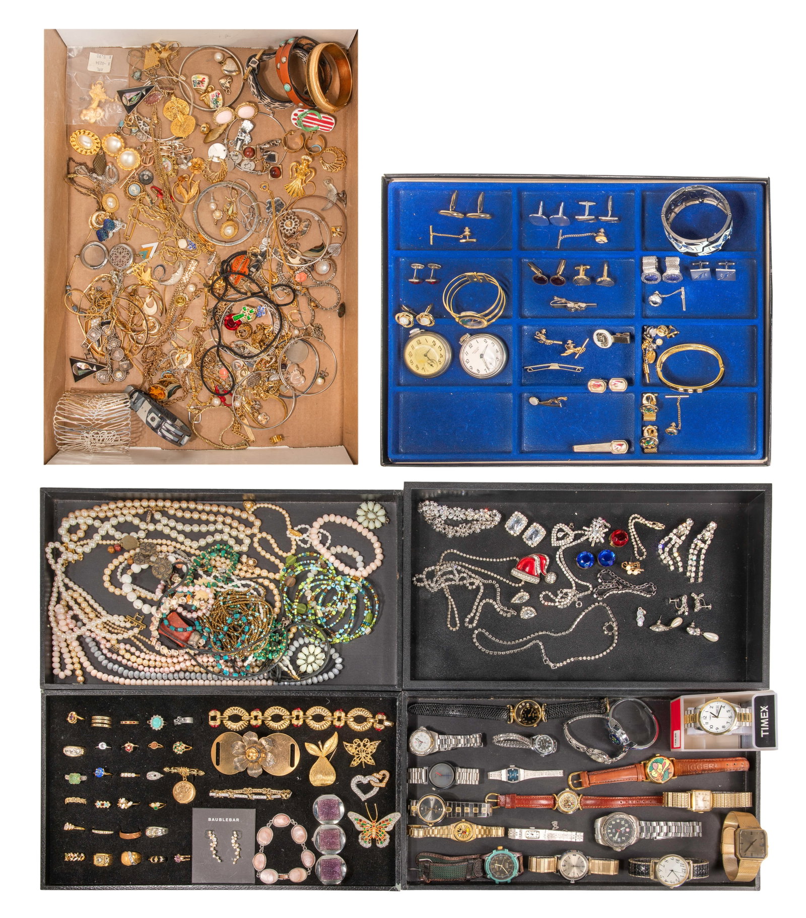 Rhinestone, Costume and Wristwatch Jewelry Assortment: Rhinestone, Costume and Wristwatch Jewelry Assortment Approximately (12) pounds of fashion jewelry including necklaces, rings, earrings, bracelets pins, pendants and cufflinks, some having rhinestones