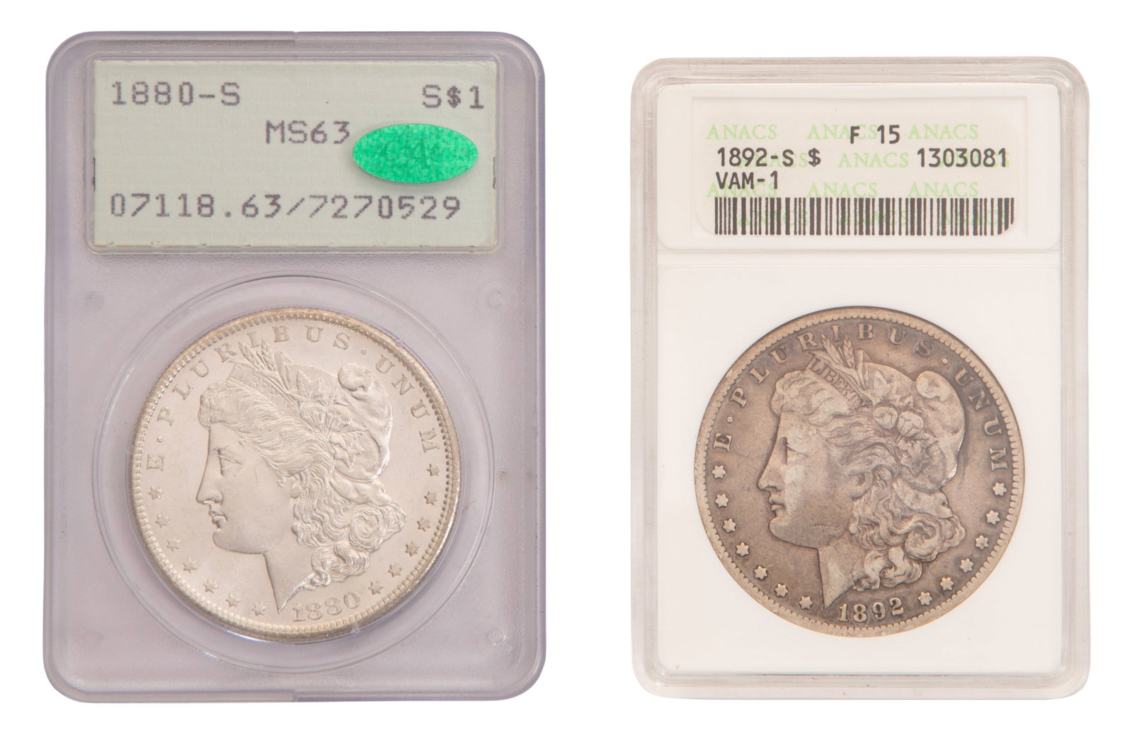 1880-S and 1892-S Morgan $1 (1 of 2)