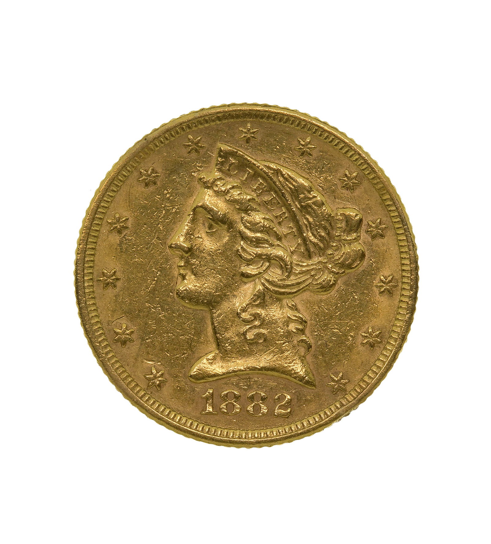 US 1882 $5 Liberty Gold Coin: US 1882 $5 Liberty Gold Coin Property from: a Private Collector, Lake Forest, Illinois Category: US Gold > $5 Gold Estimated Sale Time: 3:30 pm CST Shipping Status: Shipping Quote Download High