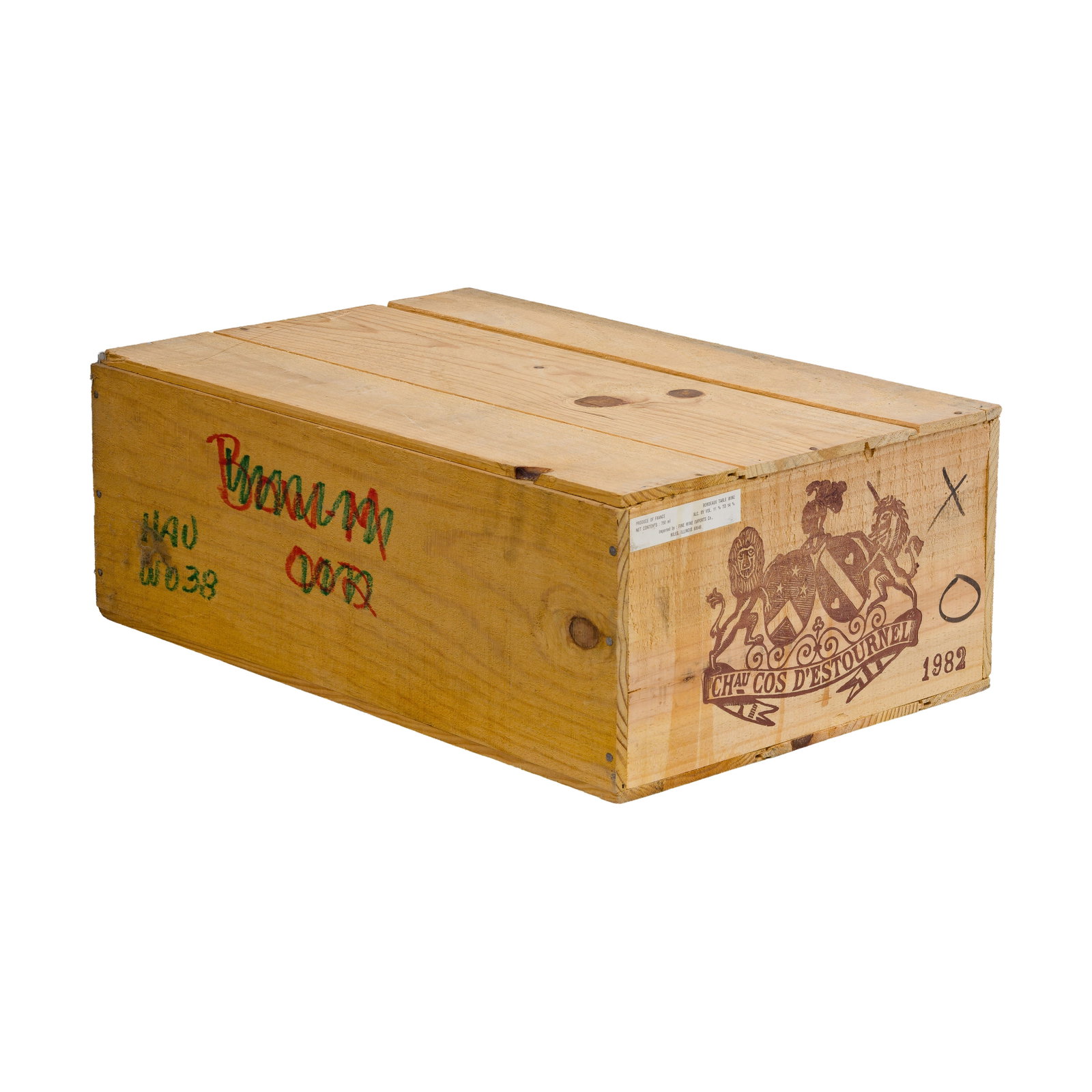 1982 Chateau Cos d'Estournel: 1982 Chateau Cos d'Estournel 1982 Chateau Cos d'Estournel (12x 750ml), Saint-Estephe, France, sealed OWC having writing Provenance: consigned by the estate of the original owner, found in humidity con