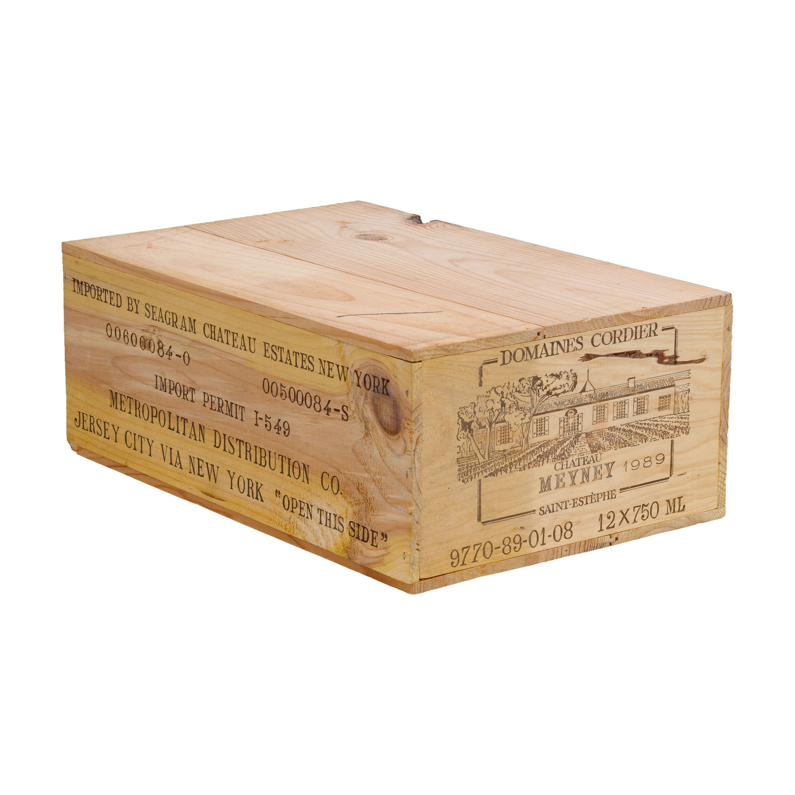 1989 Chateau Meyney: 1989 Chateau Meyney 1989 Chateau Meyney (12x 750ml), St Estephe, Medoc, France, sealed OWC having markings Provenance: consigned by the estate of the original owner, found in humidity controlled, 55 d