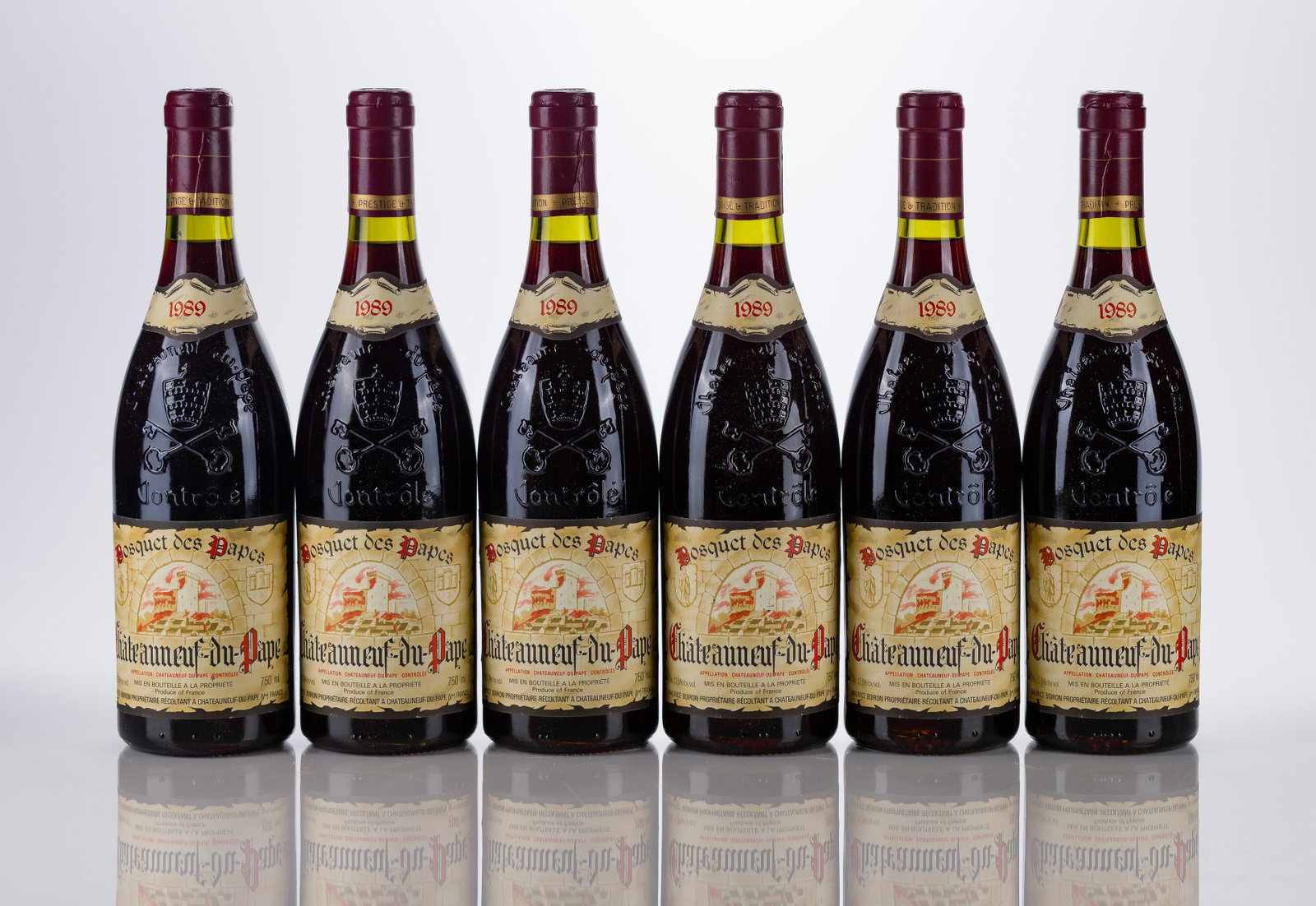 1989 Bosquet des Papes Chateauneuf-du-Pape: 1989 Bosquet des Papes Chateauneuf-du-Pape 1989 Bosquet des Papes Chateauneuf-du-Pape (6x 750ml), Chateaunuf-DuPage, France, fill: 1.3cm or better, labels: fully legible, intact having minor shelf wea
