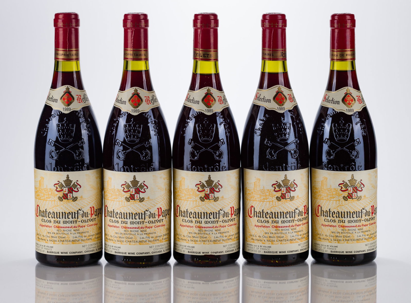 1989 Chateauneuf-du-Pape Clos Du Mont-Olivet Red Wine: 1989 Chateauneuf-du-Pape Clos Du Mont-Olivet Red Wine 1989 Chateauneuf-du-Pape Clos Du Mont-Olivet Red Wine (5x 750ml), Rhone, France, fill: 1.5cm or better, labels: fully legible, intact having minor