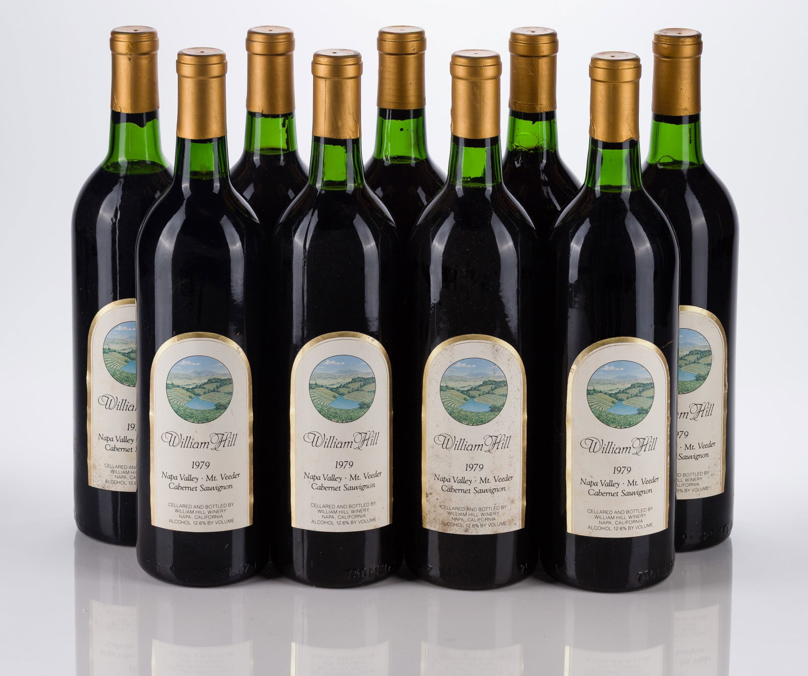 1979 William Hill Cabernet Sauvignon: 1979 William Hill Cabernet Sauvignon 1979 William Cabernet Sauvignon (9x 750ml), Napa Valley, California, fill: N / BN, labels: fully legible, intact having minor shelf wear, capsules / corks: all