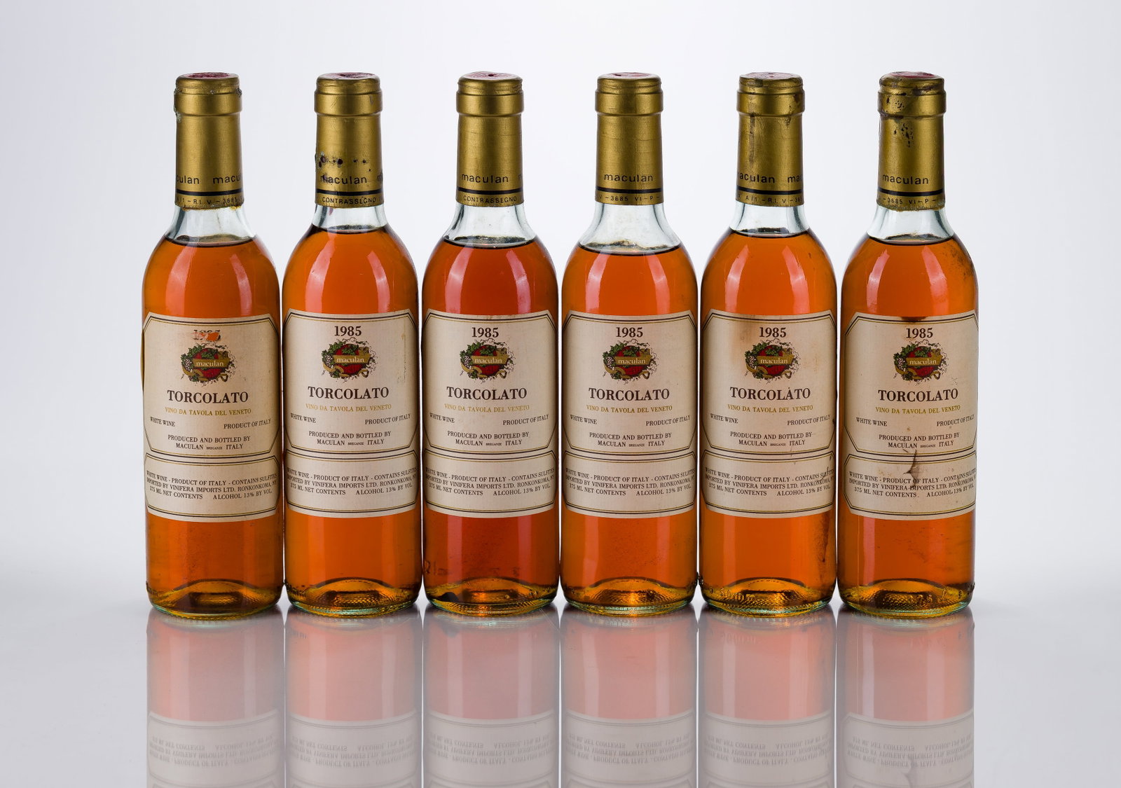 1985 Torcolato White Wine: 1985 Torcolato White Wine 1985 Torcolato White Wine (6x 375ml), Benganze, Italy, fill: BN, labels: fully legible, intact having minor shelf wear, capsules / corks: (4) firm, (2) protruding, original, 