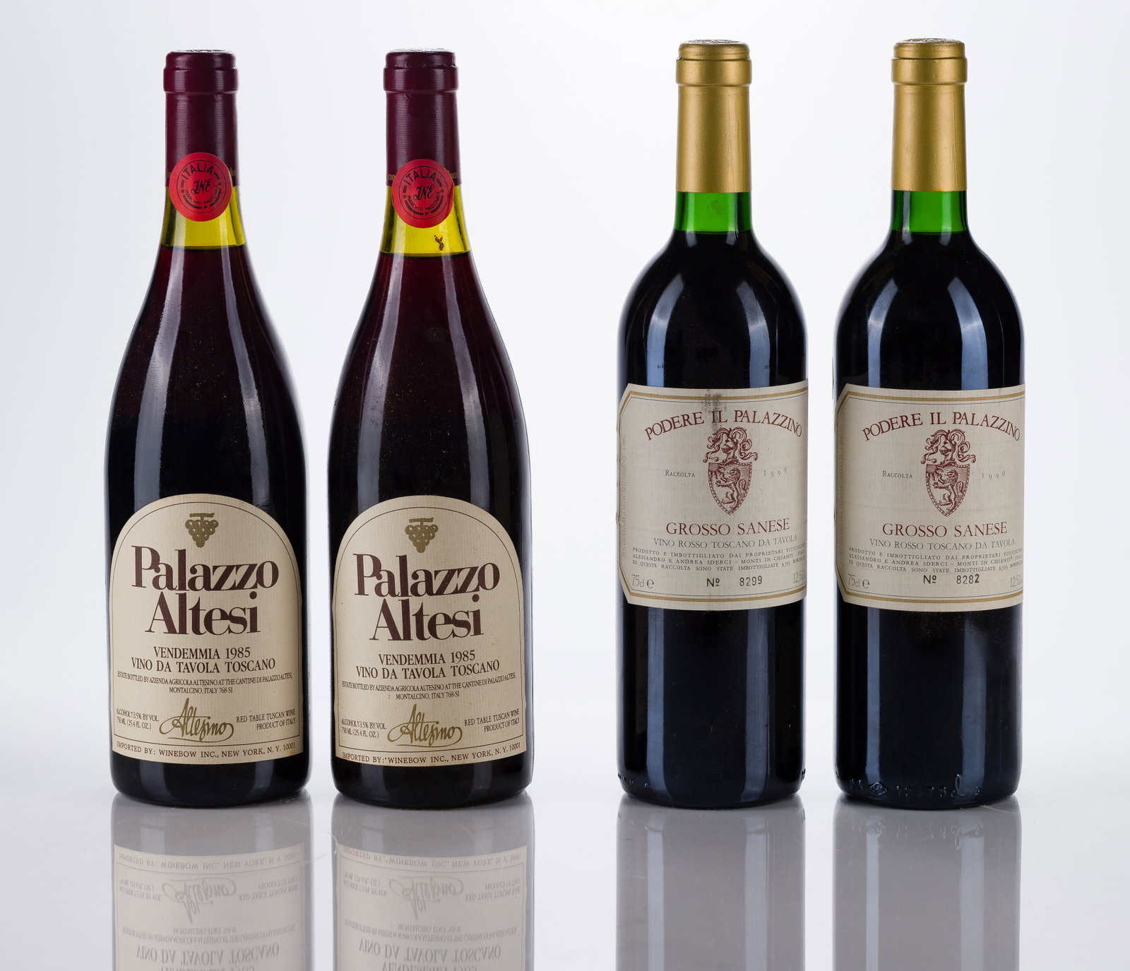 Italian Mixed Wines: Italian Mixed Wines 1990 Podere IL Palazzino Grosso Sanese (2x 750ml), Chianti, Italy, labels: fully legible, intact having minor shelf wear, wrinkle to one, capsules / corks: firm, original, no