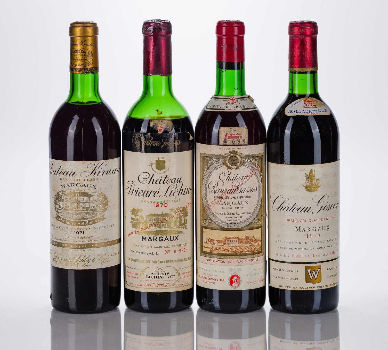 French Grand Cru Mixed Wines: French Grand Cru Mixed Wines 1970 Chateau Prieure-Lichine Grand Cru (1x 750ml), Gironde, France, fill: HS, label: fully legible, intact having minor shelf wear, capsules / corks: firm, original, signs