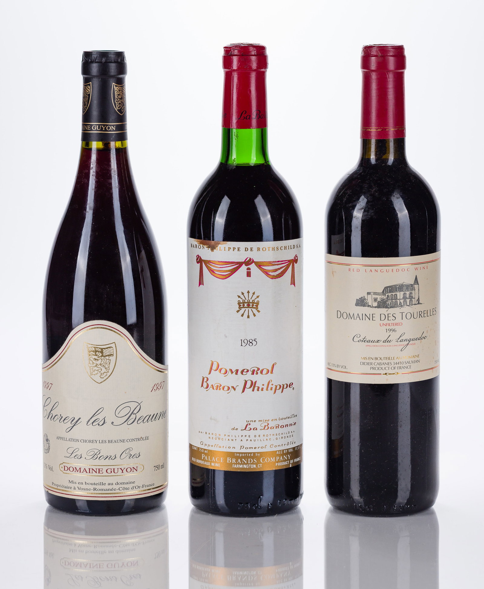 French Mixed Wines: French Mixed Wines 1985 Baron Philippe Rothschild (1x 750ml), Medoc, France, fill: BN, labels: fully legible, intact having bin stains, 1996 Domaine Des Tourelles (1x 750ml), France, fill: BN,