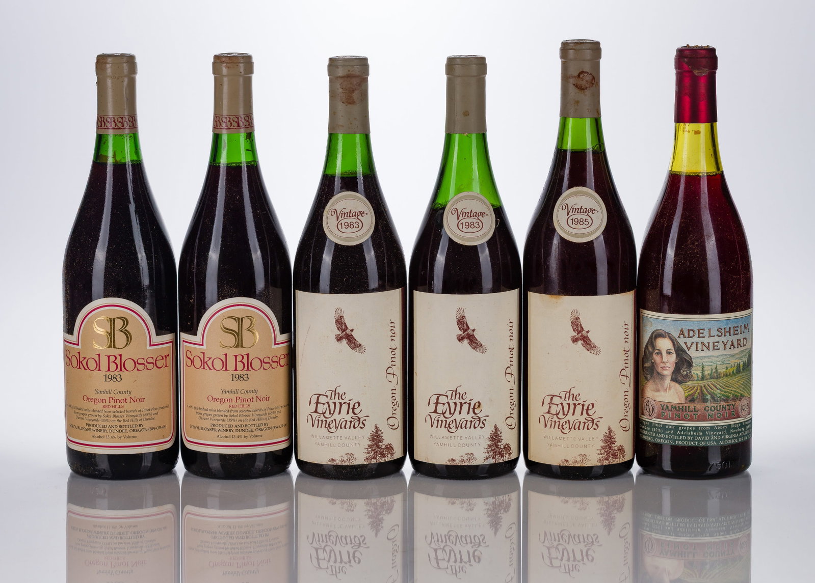 Oregon Pinot Noir: Oregon Pinot Noir From various vineyards including Flying Vineyards, Sokol, and Adelsheim (6x 750ml), fill: 5cm or better, labels: fully legible, intact having nicks, scuffs, minor shelf wear,