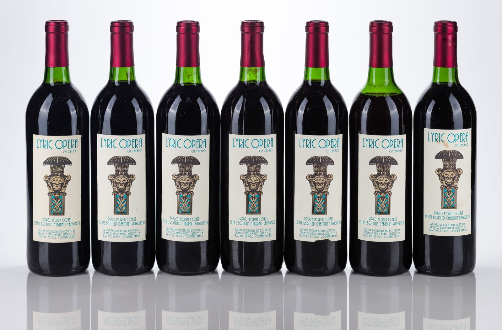 1990 Pacheco Ranch Winery Cabernet Sauvignon: 1990 Pacheco Ranch Winery Cabernet Sauvignon 1990 North Coast / Lyric Opera Chicago (7x 750ml), Ignacio, California, USA, fill: (6) BN, (1) HS, labels: fully legible, intact having minor shelf wear,