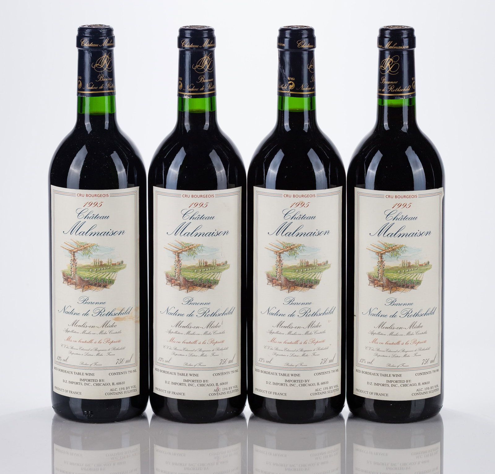 1995 Chateau Malmaison: 1995 Chateau Malmaison 1995 Baronne Nadine de Rothchild (4x 750ml), Moulis-en-Medoc, Bordeaux, France, fill: N, labels: fully legible, intact having minor shelf wear, capsules / corks: firm, original,