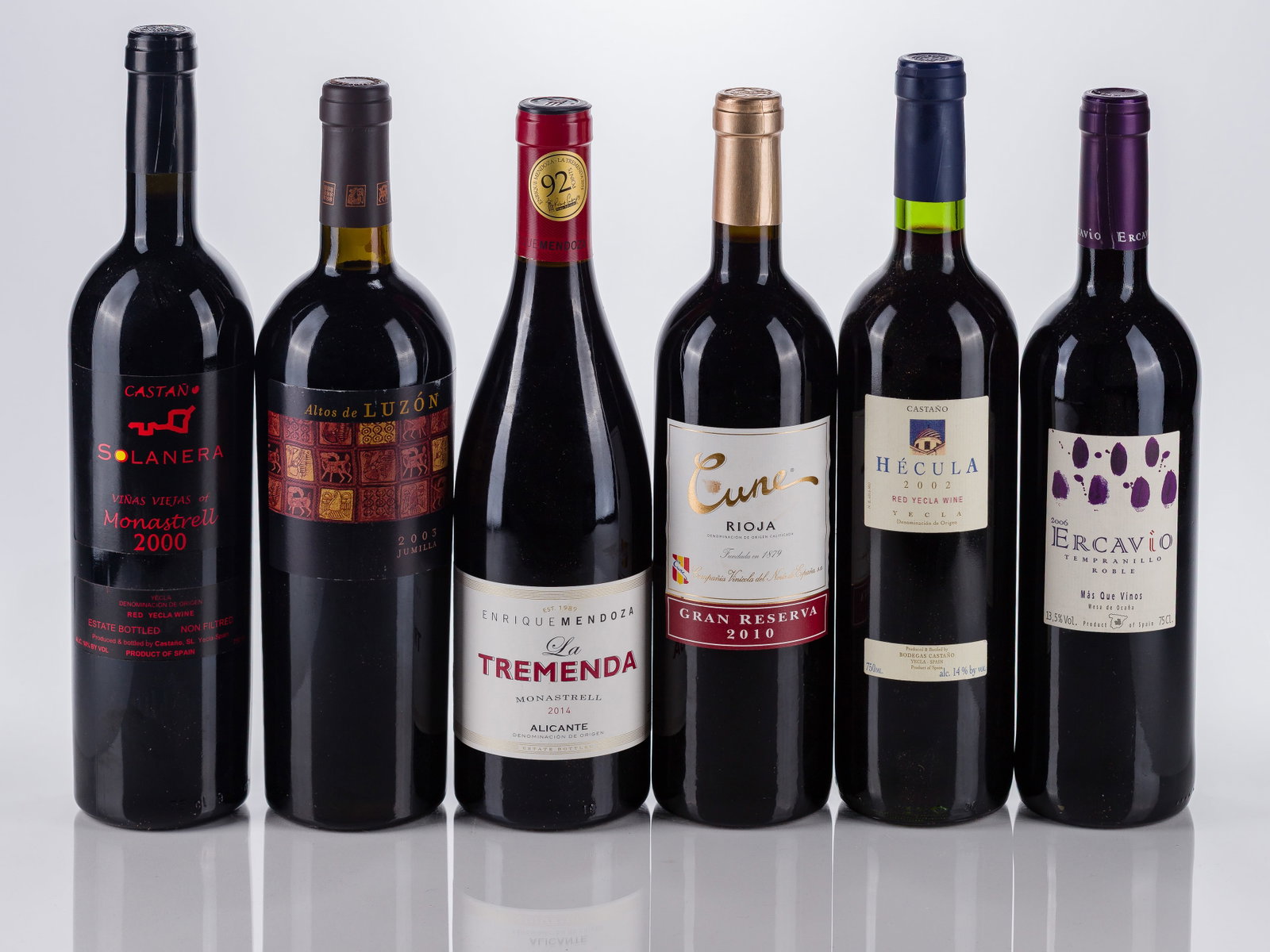 Spanish Mixed Wines: Spanish Mixed Wines 2000 Solanera Vinas Viejas Monastrell (1x 750ml), Yecla, Spain, 2002 Castano Hecula Red (1x 750ml), Yecla, Spain, 2003 Altos de Luzon (1x 750ml), Jumilla, Spain, 2006 Ercavio,