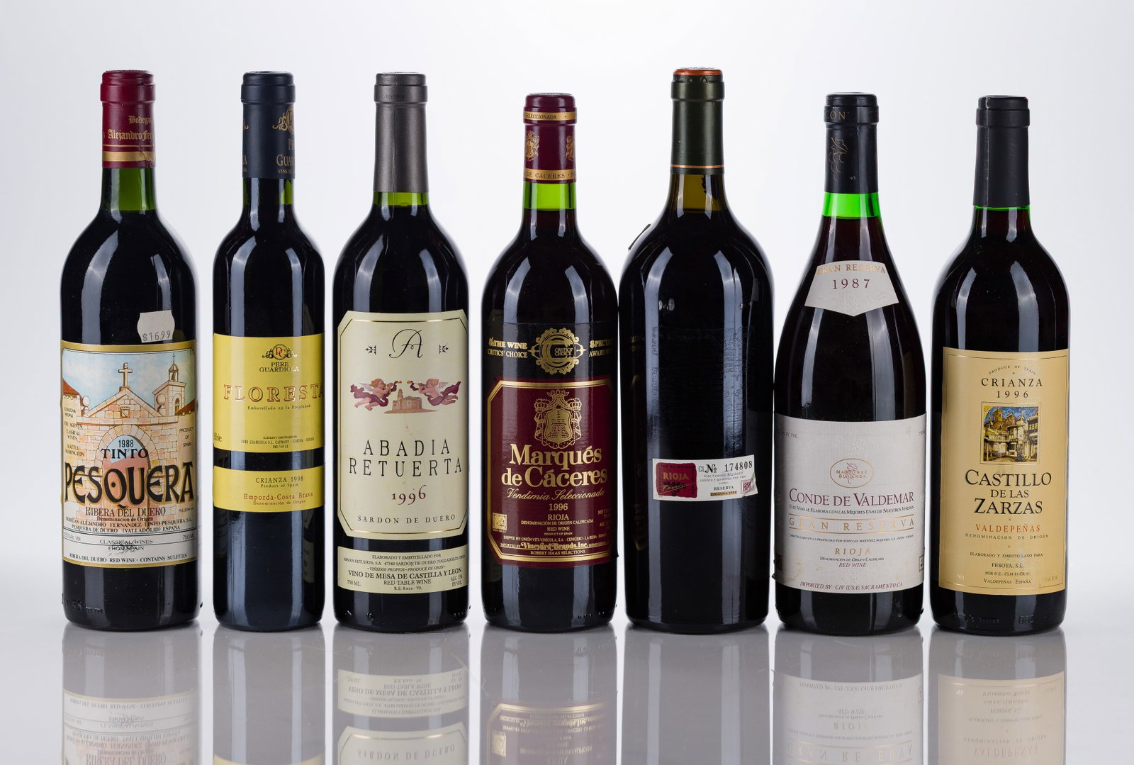Spanish Mixed Wines: Spanish Mixed Wines 1988 Tinto Pesquera (1x 750ml), fill: BN, 1996 Abadia Retuerta (1x 750ml), fill: BN, 1996 Marques de Caceres Rioja (1x 750ml), fill: BN, 1996 Castillo De Las Zarzas Valdepenas (1x