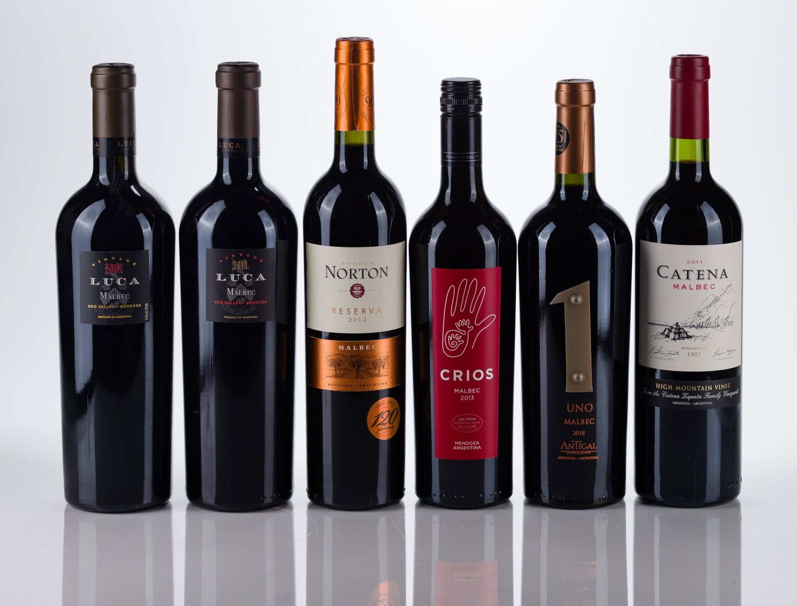 Argentinian Mixed Wines: Argentinian Mixed Wines 2007 Luca Malbec (2x 750ml), UCO Valley, Argentina, fill: BN, 2011 Catena Malbec (1x 750ml), Mendoza, Argentina, fill: BN, 2012 Bodega Norton Reserve Malbec (1x 750ml),