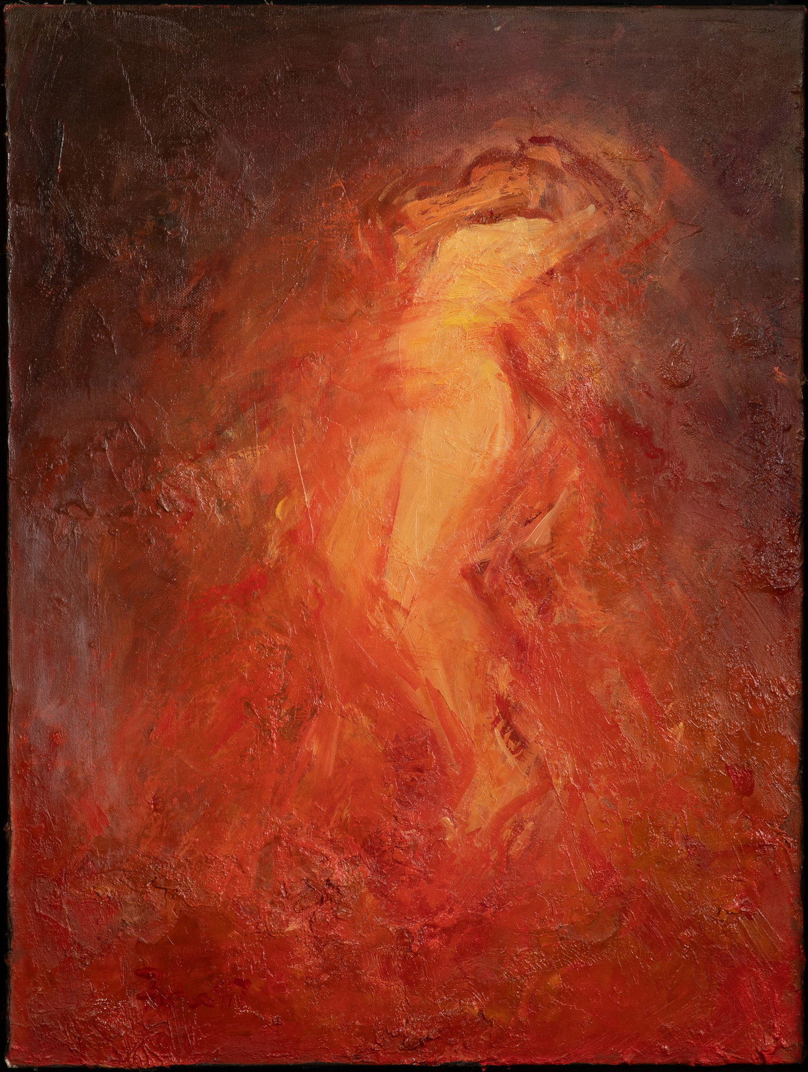 Attributed to Gail Foster (American, b.1955) 'Delivery' Oil and Encaustic on Canvas on Board: Attributed to Gail Foster (American, b.1955) 'Delivery' Oil and Encaustic on Canvas on Board Undated, unsigned, float mounted in a gold-tone wood frame, bearing a Gomez Gallery, Baltimore, Maryland an