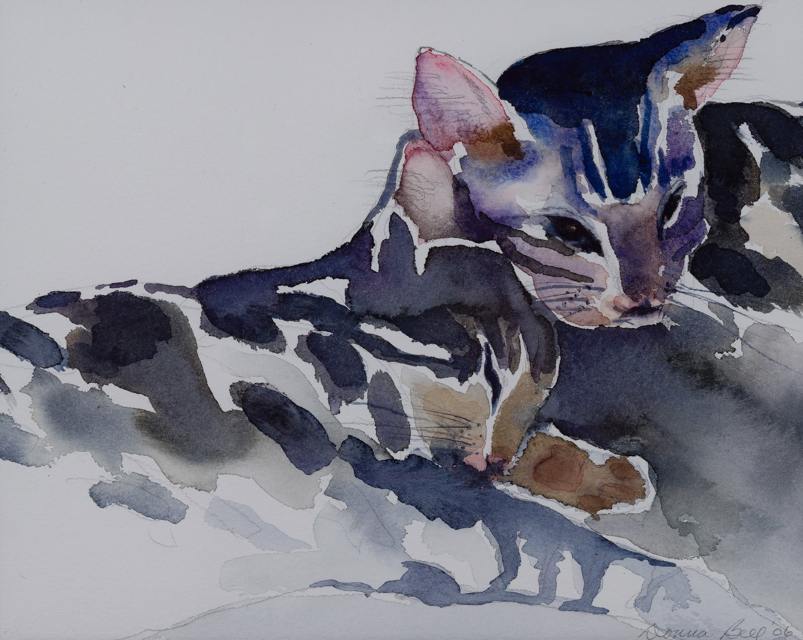 Donna Bell (21st Century) Watercolor on Paper: Donna Bell (21st Century) Watercolor on Paper 2006, signed and inscribed verso, a portrait of a cat, matted under acrylic in a gold-tone metallic frame Property from: an Estate, Chicago (West Loop), I