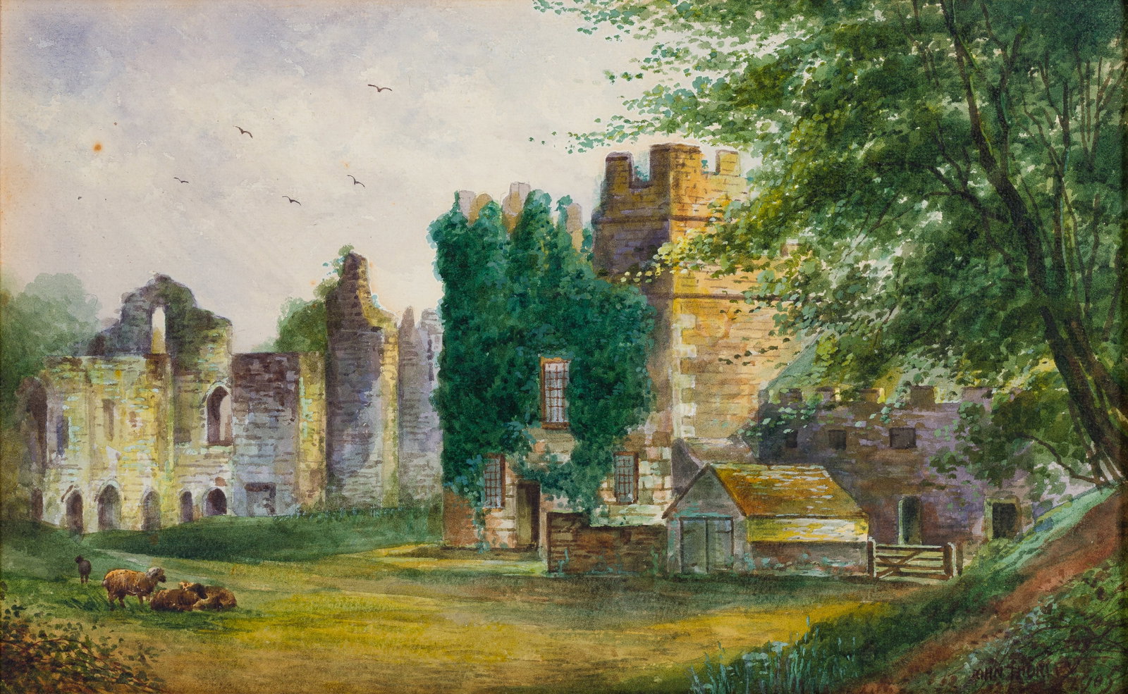 John Thorley (English, 1859-1933) Watercolor on Paper: John Thorley (English, 1859-1933) Watercolor on Paper Undated, signed depiction of an English manor ruins, under glass in a gold-tone painted wood frame Property from: a Private Collector, Wheaton, Il