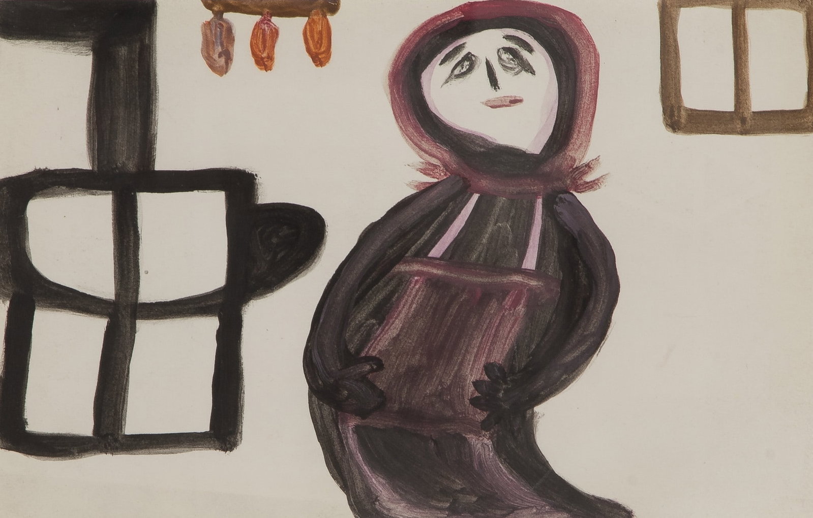 Attributed to Betty (Badaskhan) Zakioan (Armenian / American, 1908-1978) Tempera on Paper: Attributed to Betty (Badaskhan) Zakioan (Armenian / American, 1908-1978) Tempera on Paper 1960, piece of original matting having attribution and title 'A Happy Woman in Her Kitchen, Humming to Herself