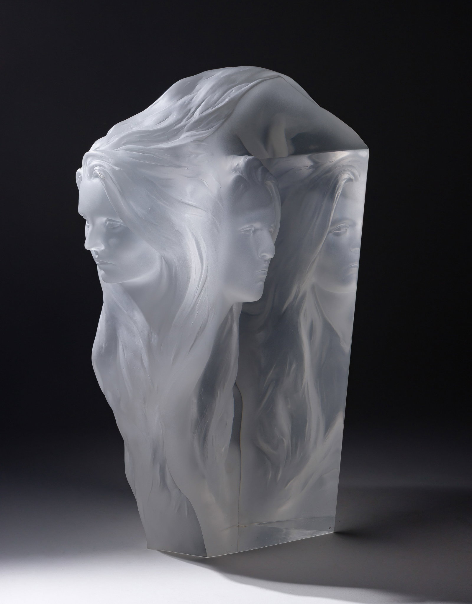 Frederick Hart (American, 1946-1999) 'Reflections' Acrylic Sculpture: Frederick Hart (American, 1946-1999) 'Reflections' Acrylic Sculpture (2) total items including a 1994 frosted and clear acrylic sculpture, etch signed, #575/1000; together with a limited edition, hand