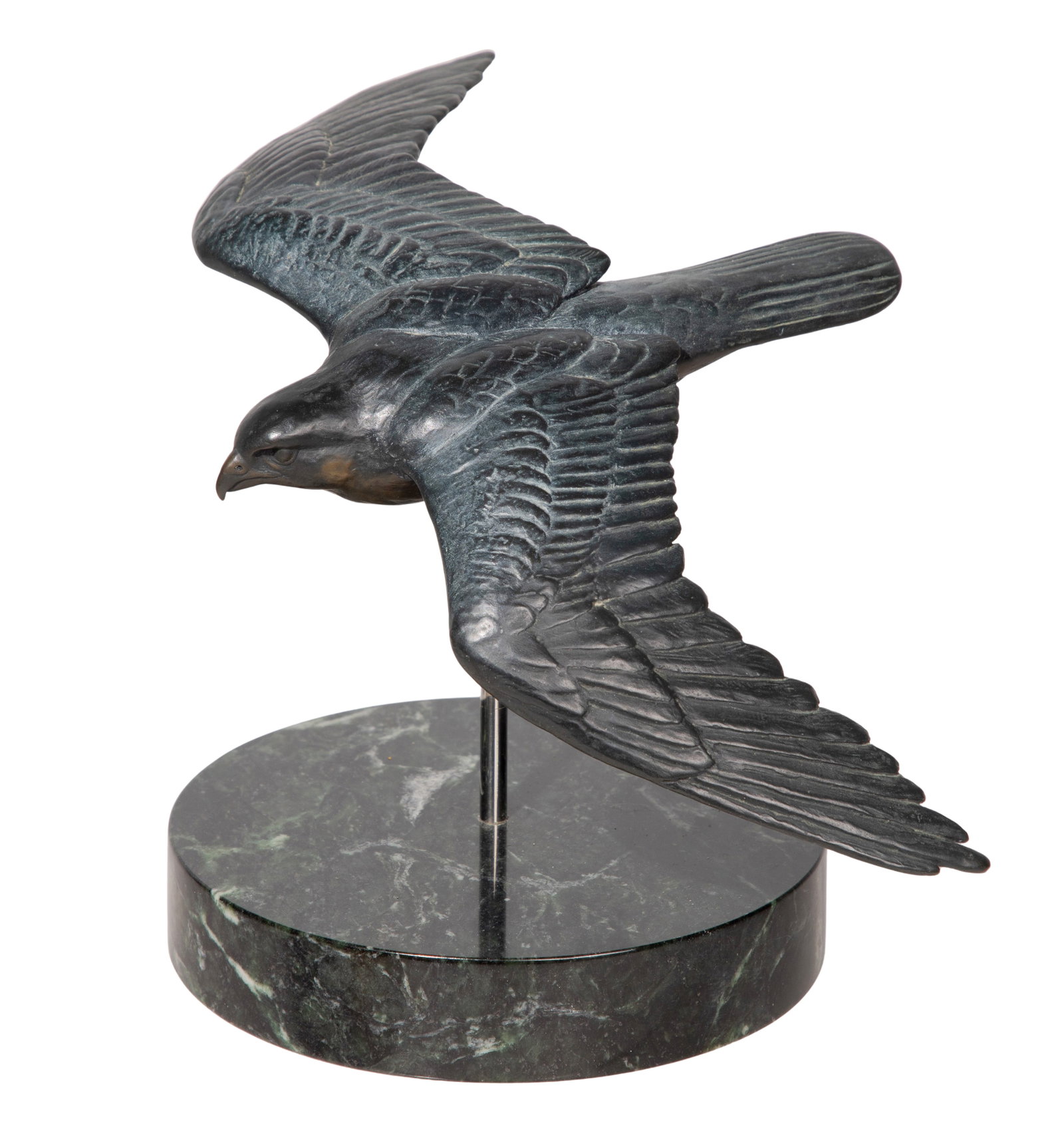 Robert Bateman (Canadian, b.1930) 'Peregrine Falcon in Flight' Bronze Statue: Robert Bateman (Canadian, b.1930) 'Peregrine Falcon in Flight' Bronze Statue 1989, incised signature, #15/90, mounted on a marble stand, as if in flight Property from: an Estate, Brookfield,