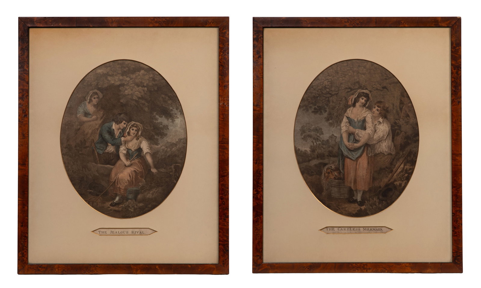 John Eginton (English, fl.1775-1804) Engravings: John Eginton (English, fl.1775-1804) Engravings (2) undated, unsigned items including 'The Jealous Rival' and 'The Careless Milkmaid' engraved by John Eginton based on an original painting by the