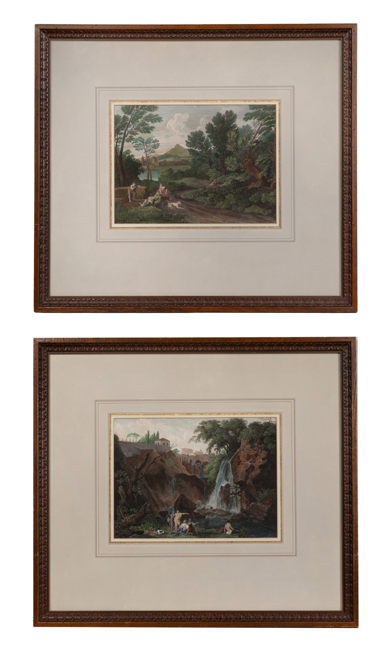 Various Artists (20th Century) Framed Prints: Various Artists (20th Century) Framed Prints (2) reproduction items, titles verso including 'La Cascade' by William Dickenson and 'Paysage' after John Boydell, both matted under glass in wood frames P