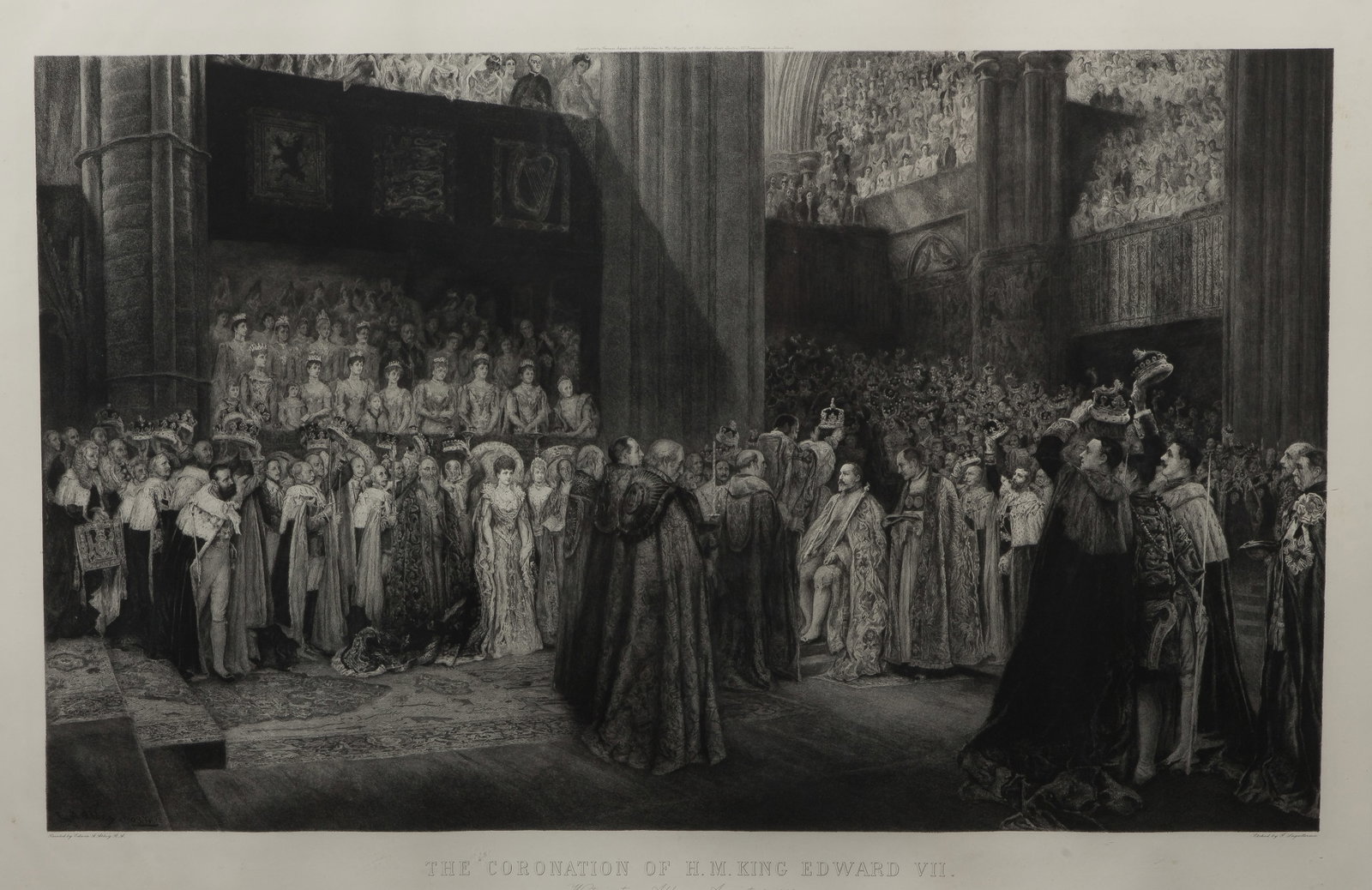 Frederic-Auguste Laguillermie (French, 1841-1934) 'The Coronation of H.M.K. Edward VII' Etching: Frederic-Auguste Laguillermie (French, 1841-1934) 'The Coronation of H.M.K. Edward VII' Etching 1907, published by Thomas Agnew & Sons after the 1902 painting by Edwin Austin Abbey (English / American