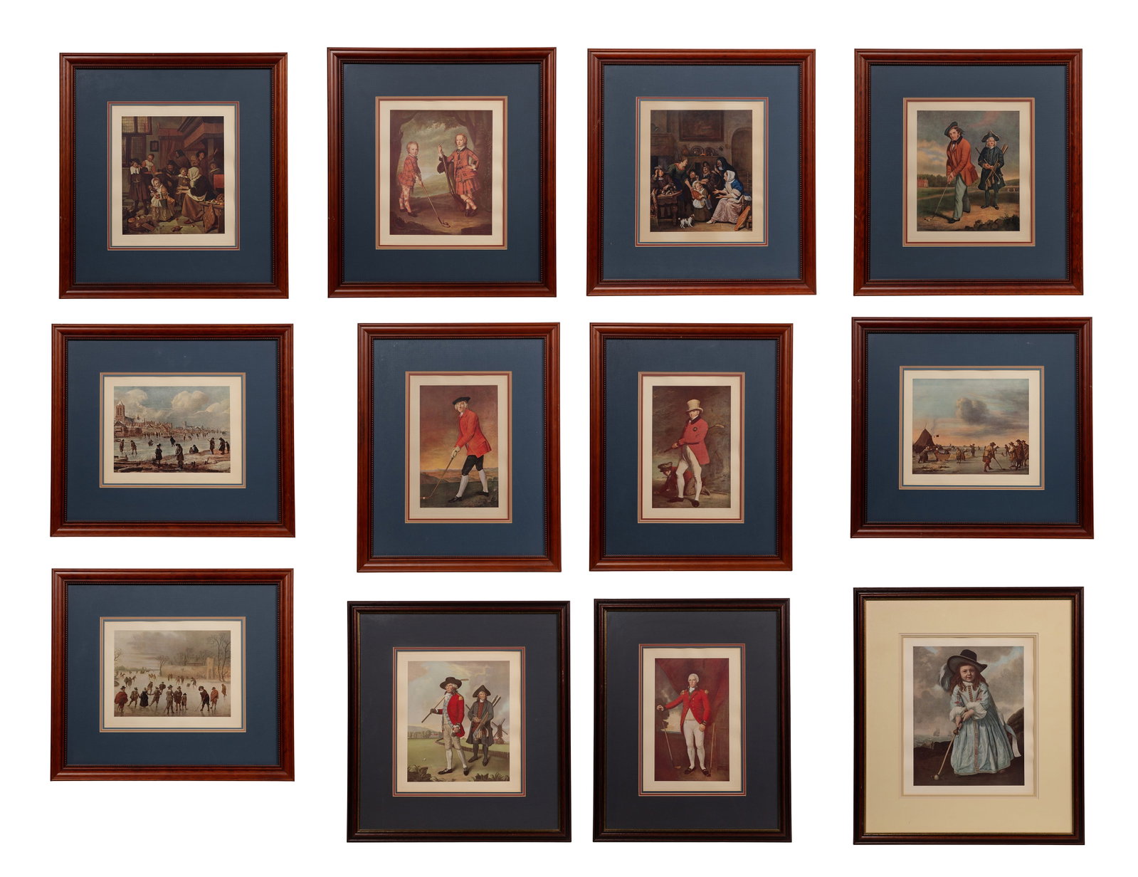 Golf Offset Lithograph Assortment: Golf Offset Lithograph Assortment (12) items, various scenarios and portraits of people golfing, all matted under glass in wood frames Property from: a Private Collector, Wheaton, Illinois Height: 13 
