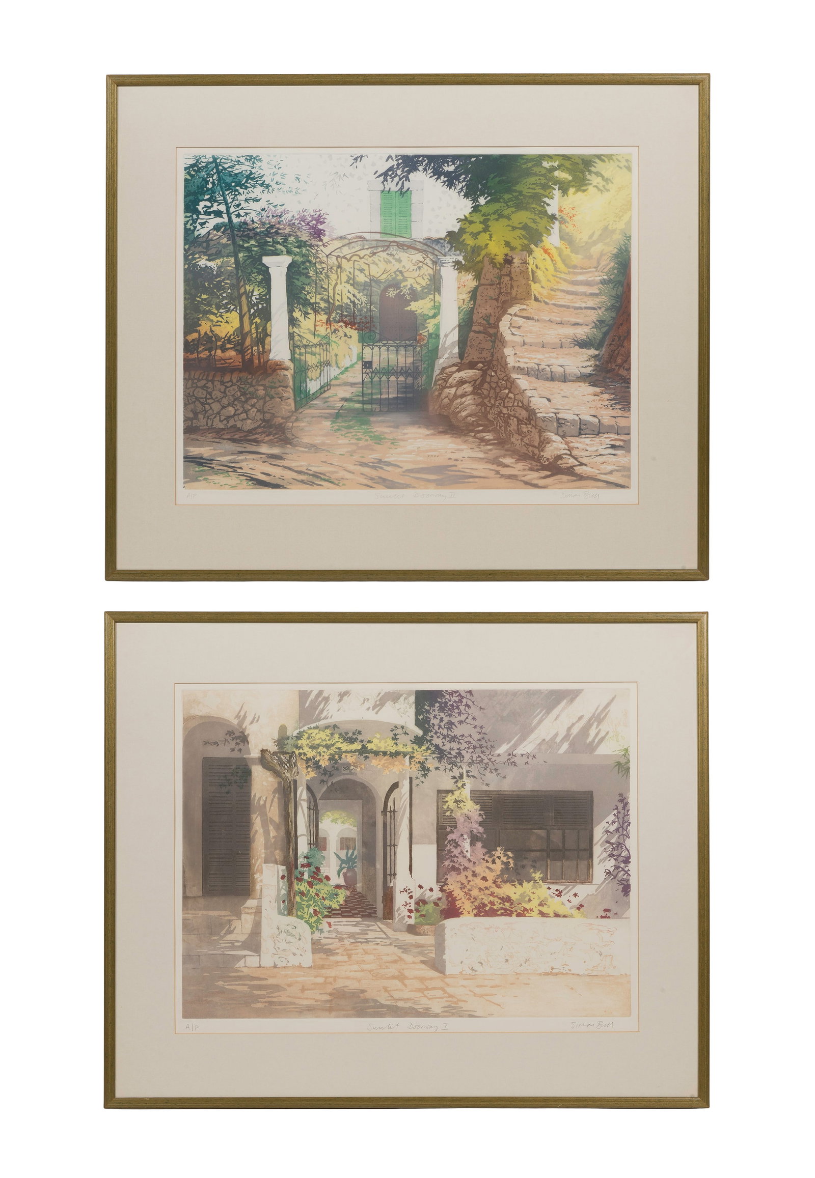 Simon Bull (British / American, b.1958) 'Sunlit Doorway' Etchings: Simon Bull (British / American, b.1958) 'Sunlit Doorway' Etchings (2) items, both pencil signed and editioned 'A.P.', including 'Sunlit Doorway I' and 'Sunlit Doorway II' uniformly matted behind glass