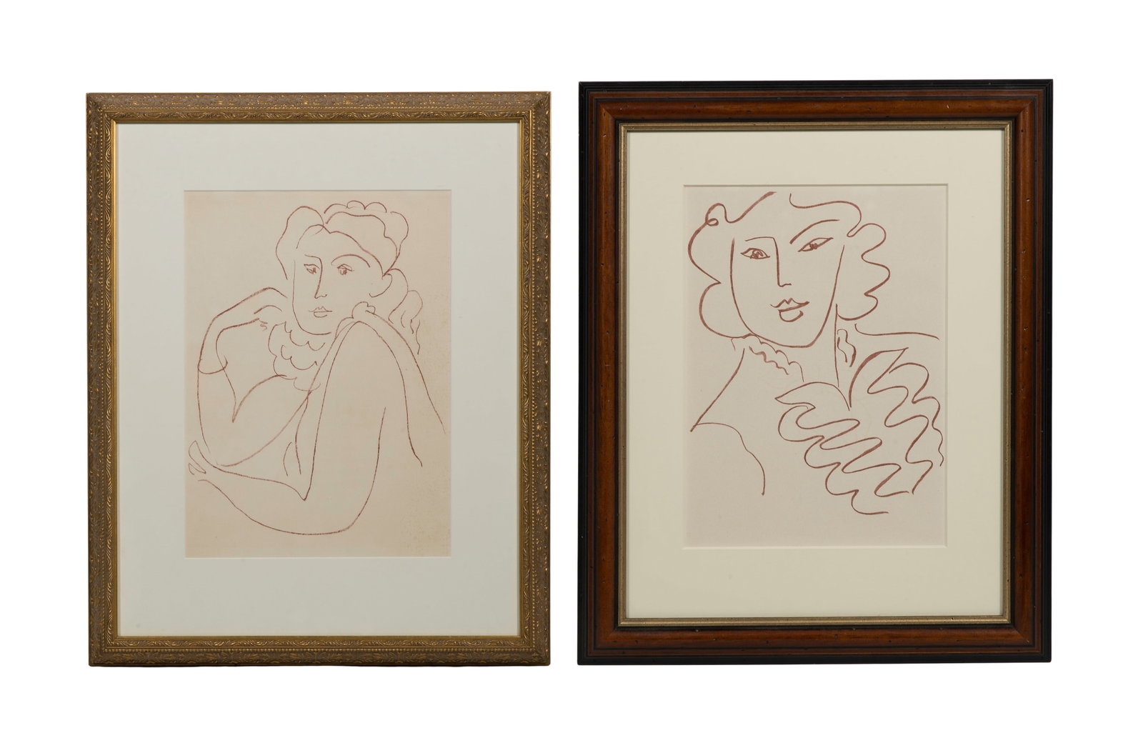 After Henri Matisse (French, 1869-1954) Lithographs: After Henri Matisse (French, 1869-1954) Lithographs (2) unsigned items, from the 1948 'Florilege des Amours de Ronsard' portfolio, both depicting women in ruffled blouses, both matted behind glass, on