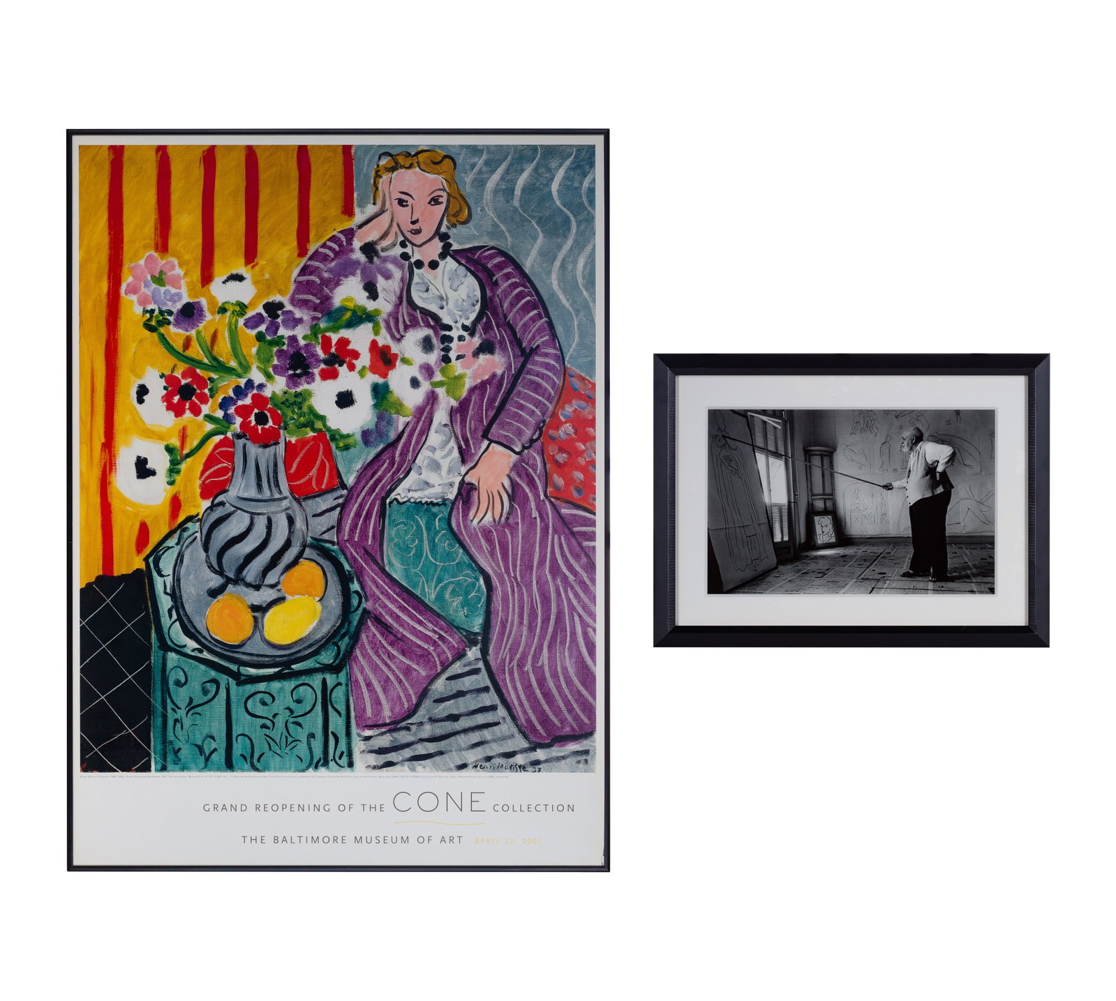 Henri Matisse (French, 1869-1954) Poster and Photograph: Henri Matisse (French, 1869-1954) Poster and Photograph (2) items including a poster for the Cone Collection at The Baltimore Museum of Art and a framed photograph of the artist August, 1949 by the ph