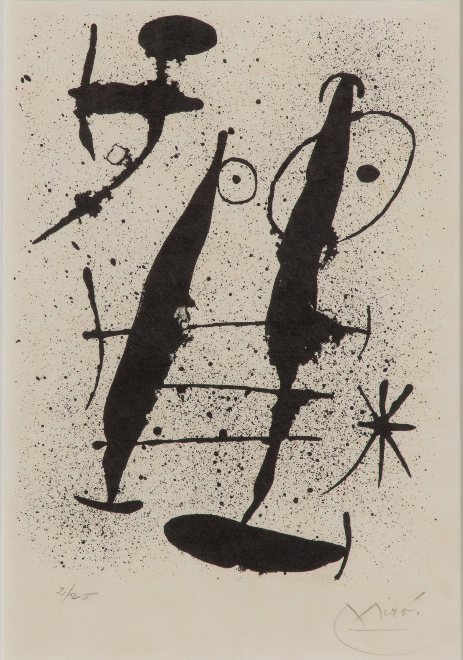 Joan Miro (Spanish, 1893-1983) 'Dans la Riviere Basse' Color Lithograph: Joan Miro (Spanish, 1893-1983) 'Dans la Riviere Basse' Color Lithograph 1967, pencil signed, #2/25, matted behind glass in a gold-tone wood frame Property from: an Estate, Chicago (Bucktown), Illinois