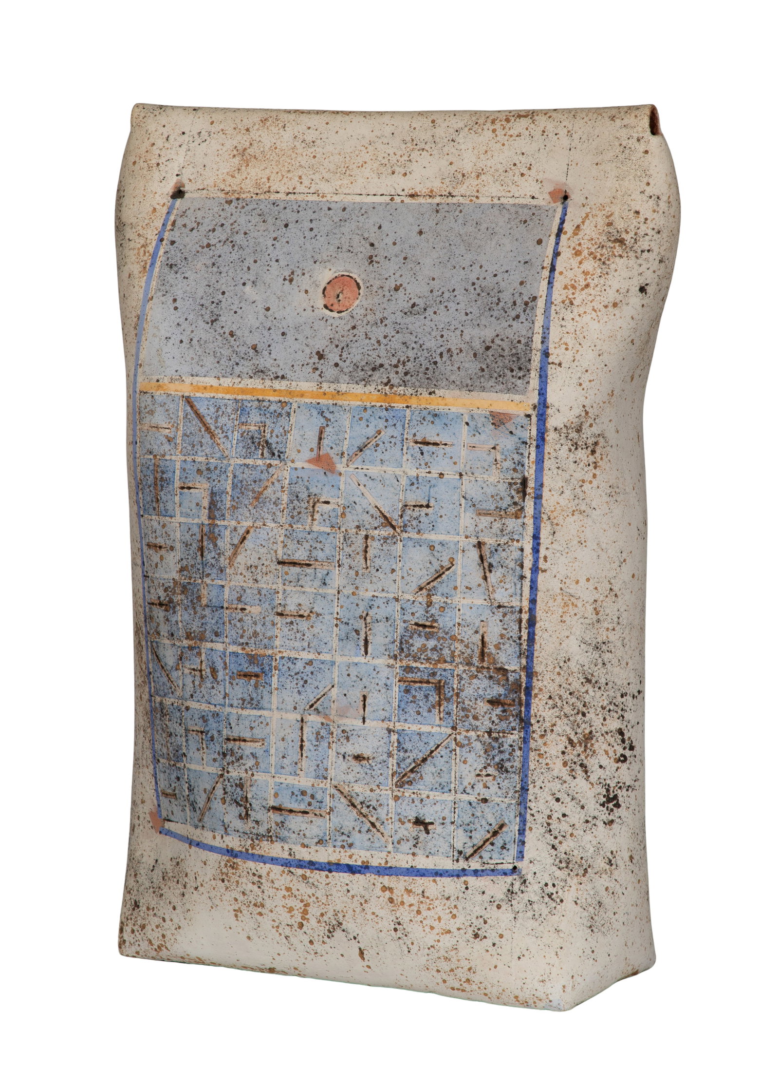 Regina Heinz (Austrian, b.1957) 'Homage to Paul Klee' Ceramic Sculpture: Regina Heinz (Austrian, b.1957) 'Homage to Paul Klee' Ceramic Sculpture 2000, signed, surface having geometric grid patterns, colored glazes, slips and oxides, applied in thin layers to emphasize the 