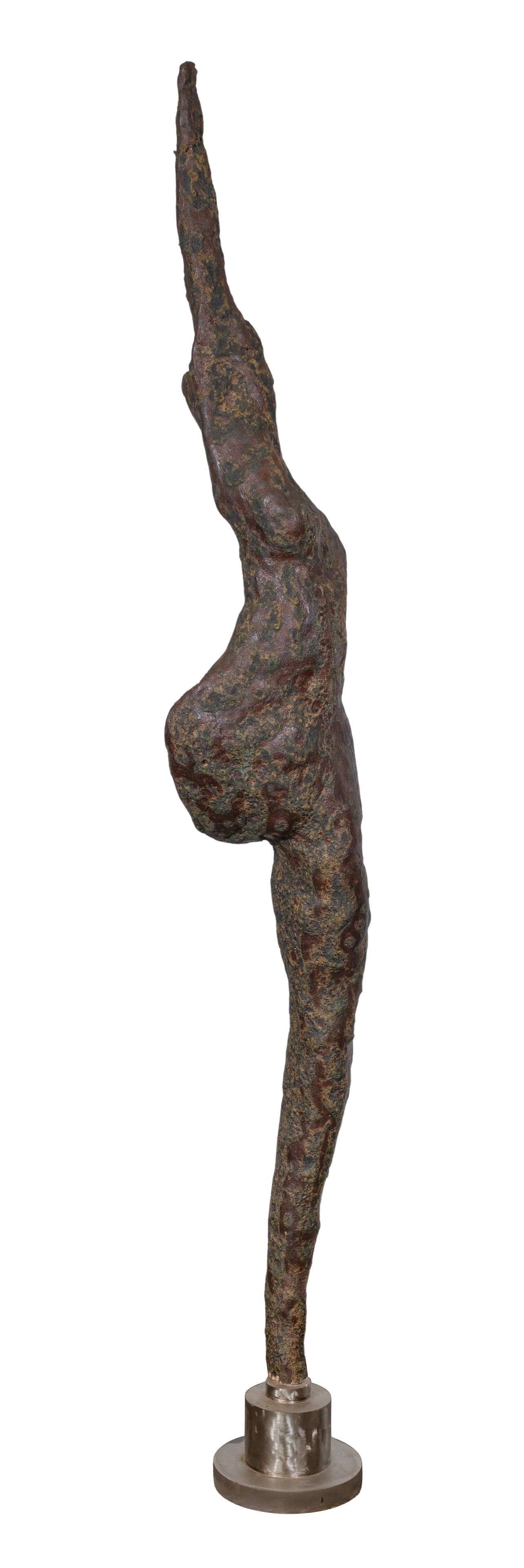 Attributed to Mark Chatterley (American, b.1957) 'Swimmer' Sculpture: Attributed to Mark Chatterley (American, b.1957) 'Swimmer' Sculpture Undated, unsigned, stoneware figure having a textured surface mimicking stone and rusted metal on a polished steel base Property fr