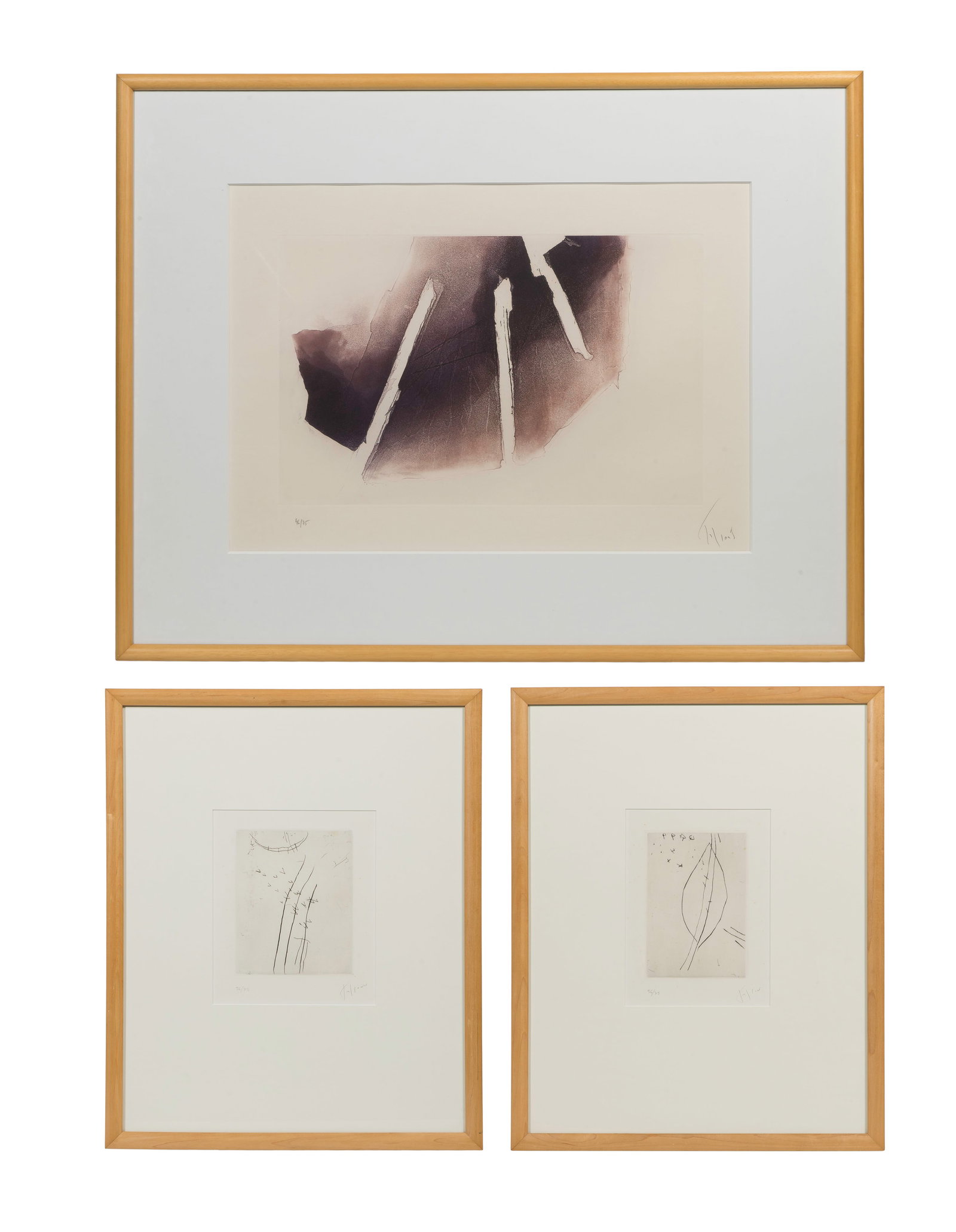 Pierre Tal-Coat (French, 1905-1985) Etching Assortment: Pierre Tal-Coat (French, 1905-1985) Etching Assortment (3) items, all pencil signed, including an undated aquatint etching, 'Et Vient La Nuit', #46/75, matted behind glass in a wood frame as well as '