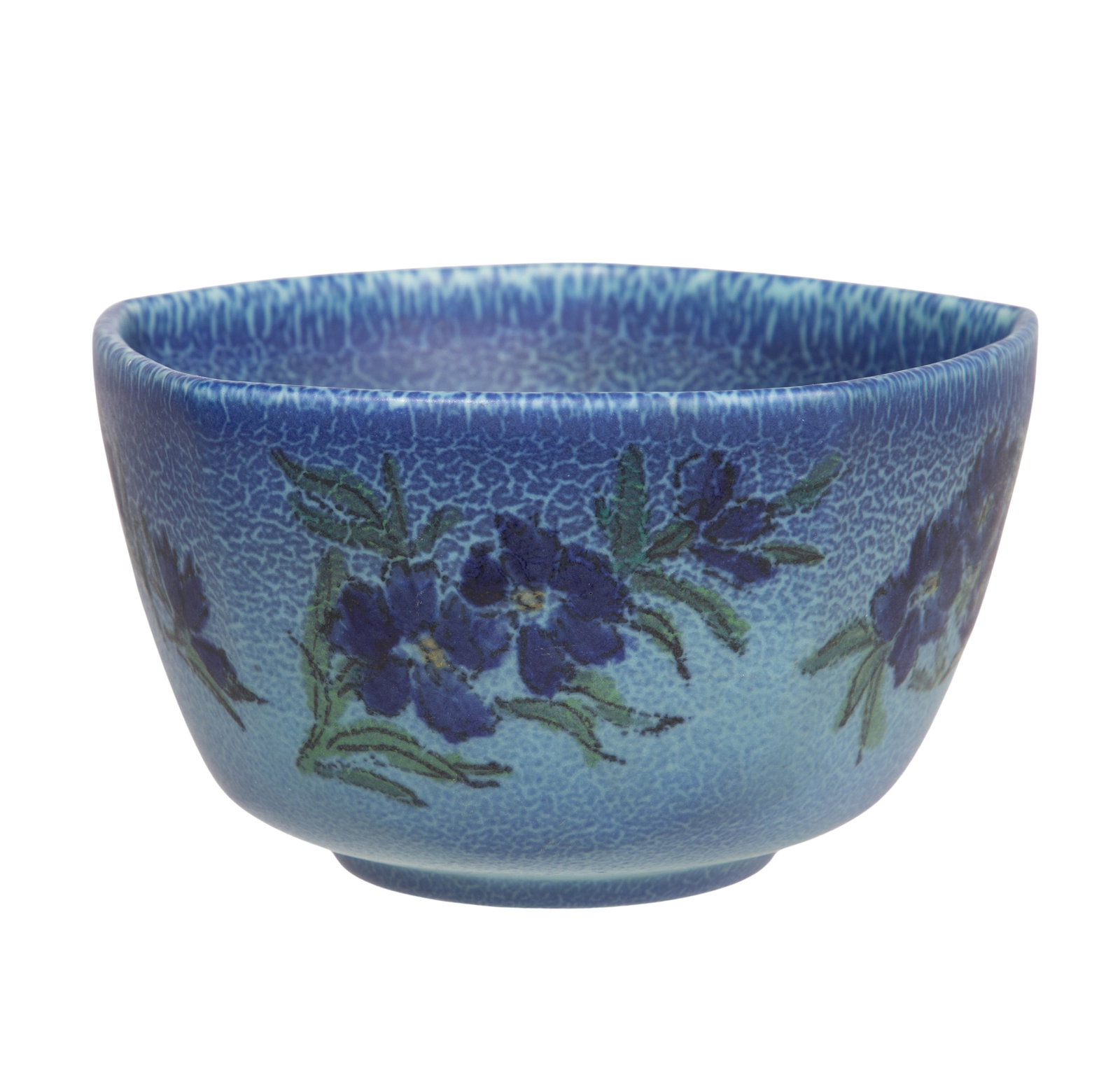 Elizabeth Lincoln for Rookwood #2577 Pottery Bowl: Elizabeth Lincoln for Rookwood #2577 Pottery Bowl 1922, signed on underside, having an underglaze painted floral design, depicting dark blue flowers alongside subtle green leaves Property from: an