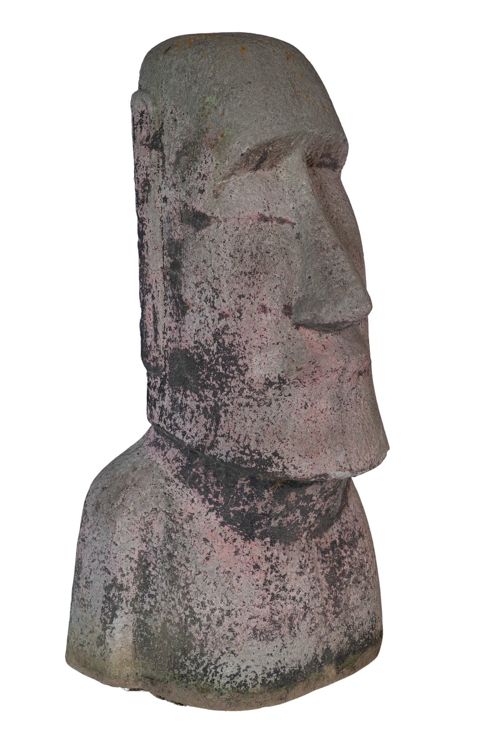 Easter Island Moai Style Sculpture: Easter Island Moai Style Sculpture A cast outdoor statue designed to look like carved stone Property from: an Estate, Antioch, Illinois Height: 39 inches, Width: 18 inches, Depth: 13 inches Condition: