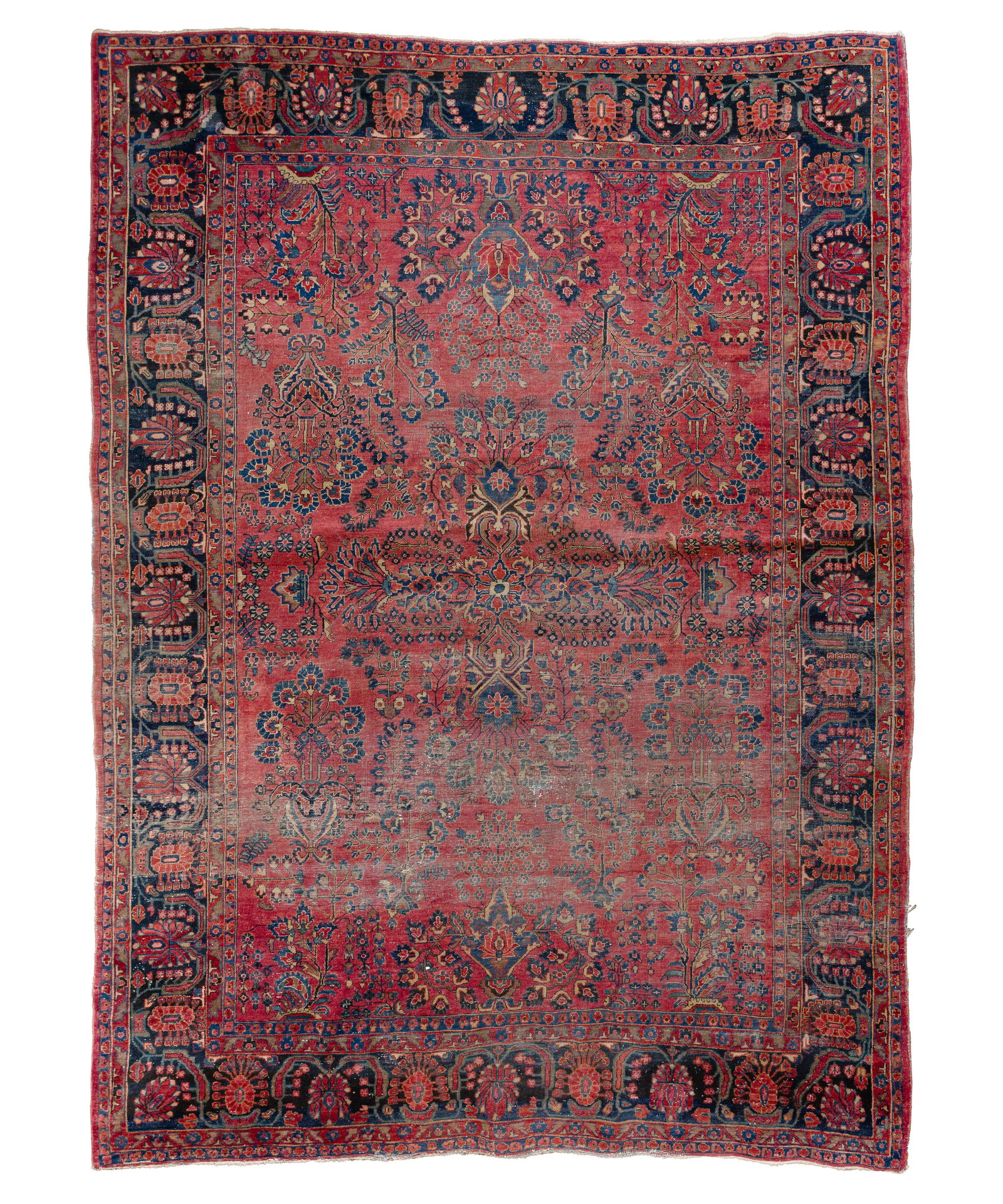 Persian Wool Rug: Persian Wool Rug Hand woven having a floral pattern in hues of black, blue and brown on a red field Property from: a Private Collector, Wheaton, Illinois Rug Size: 12 ft. 9 in. by 8 ft. 5 in.