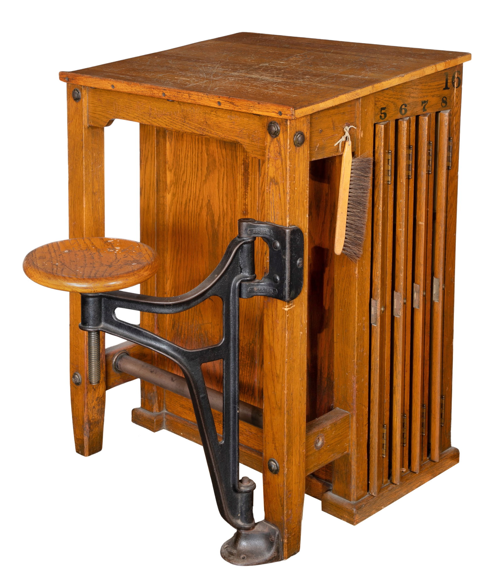 Oak Drafting Table with Attached Swivel Chair (1 of 2)