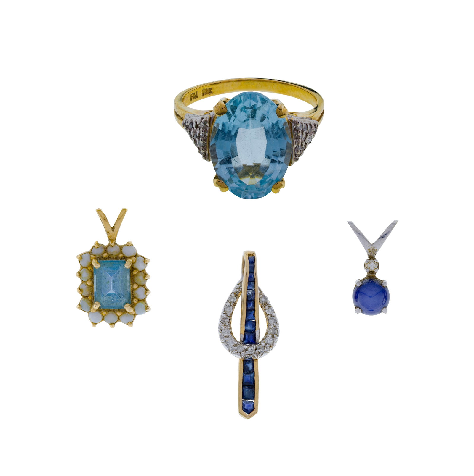 14k Yellow Gold, Blue Gemstone and Diamond Jewelry Assortment (1 of 3)