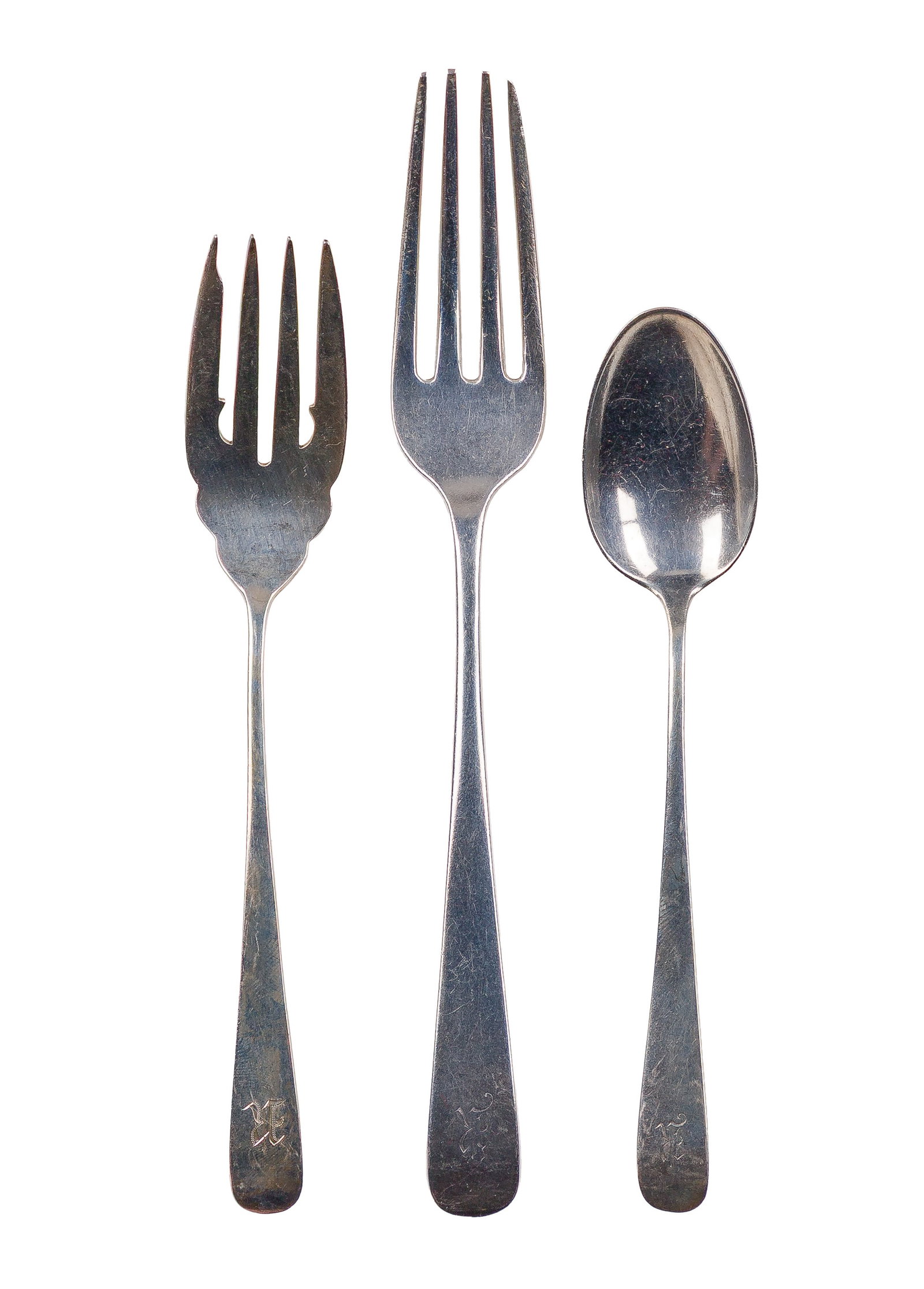 Durgin Co. Sterling Silver Partial Flatware Service: Durgin Co. Sterling Silver Partial Flatware Service (34) items including (12) 7 1/2-inch dinner forks, (12) 6 3/4-inch salad forks, (10) 6 1/2-inch teaspoons (all marked 'sterling') Property from: a P
