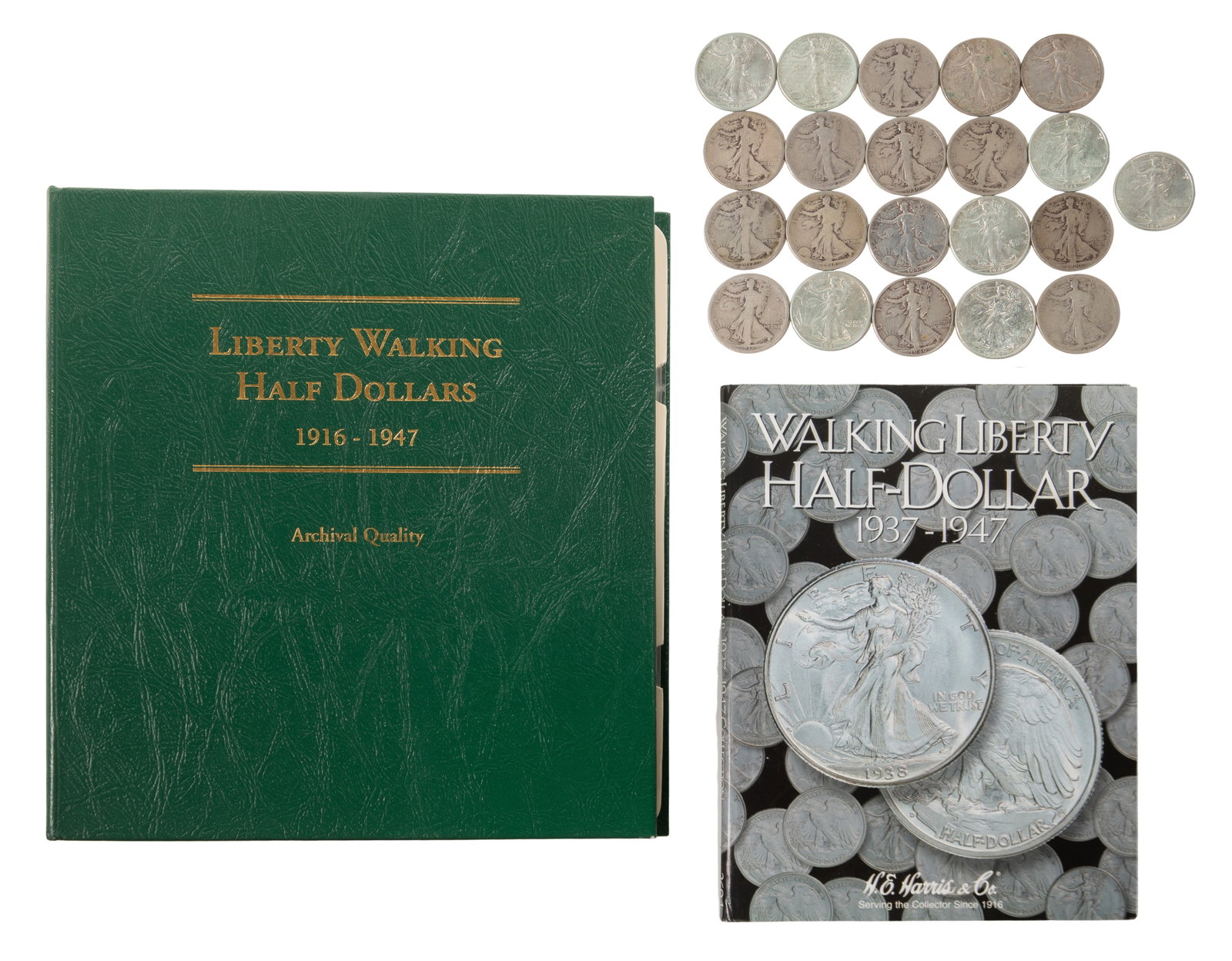 Walking Liberty 50c Assortment: Walking Liberty 50c Assortment $40.50 face value US 90% silver including (81) Walking Liberty 50c, most contained in partial coin set folders Property from: a Private Collector, Palatine, Illinois