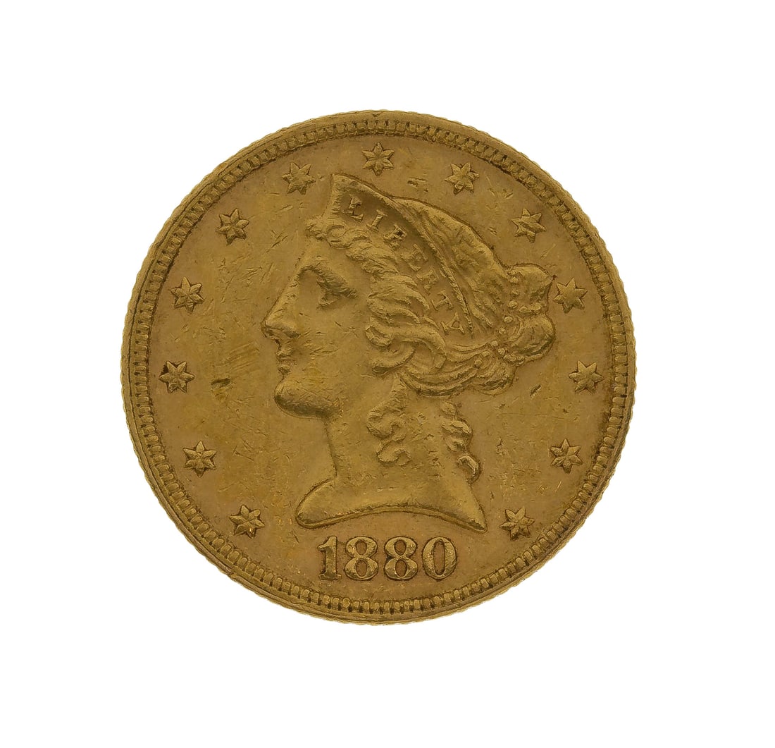1880 $5 Liberty Head Gold: 1880 $5 Liberty Head Gold Provenance: From the collection of Mary Kay O’Brien Weintraub (University of Chicago, Professor, History of Western Civilization) and Karl Weintraub (University of